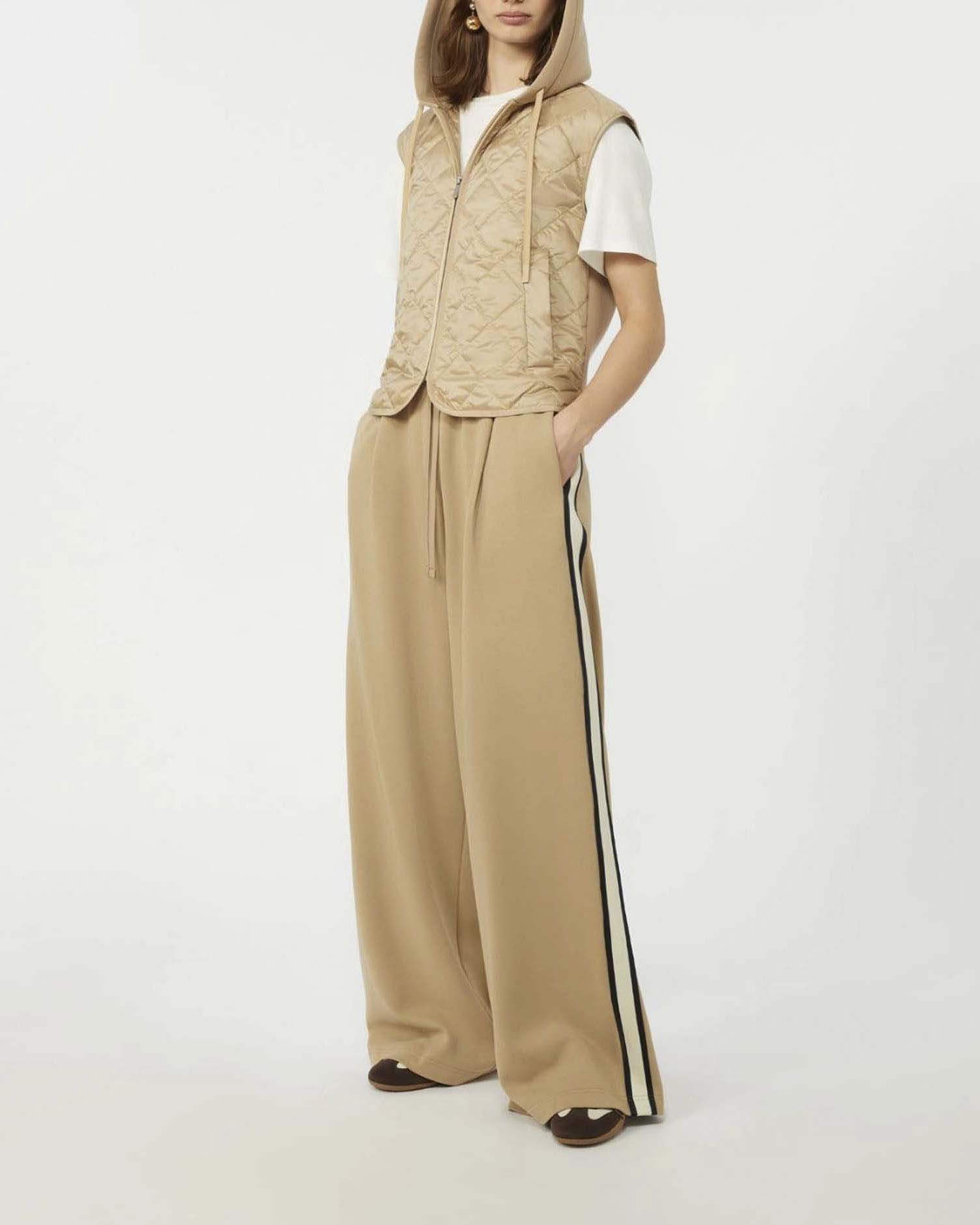 Pantaloni beige Weekend Max Mara wide in jersey di cotone con bande