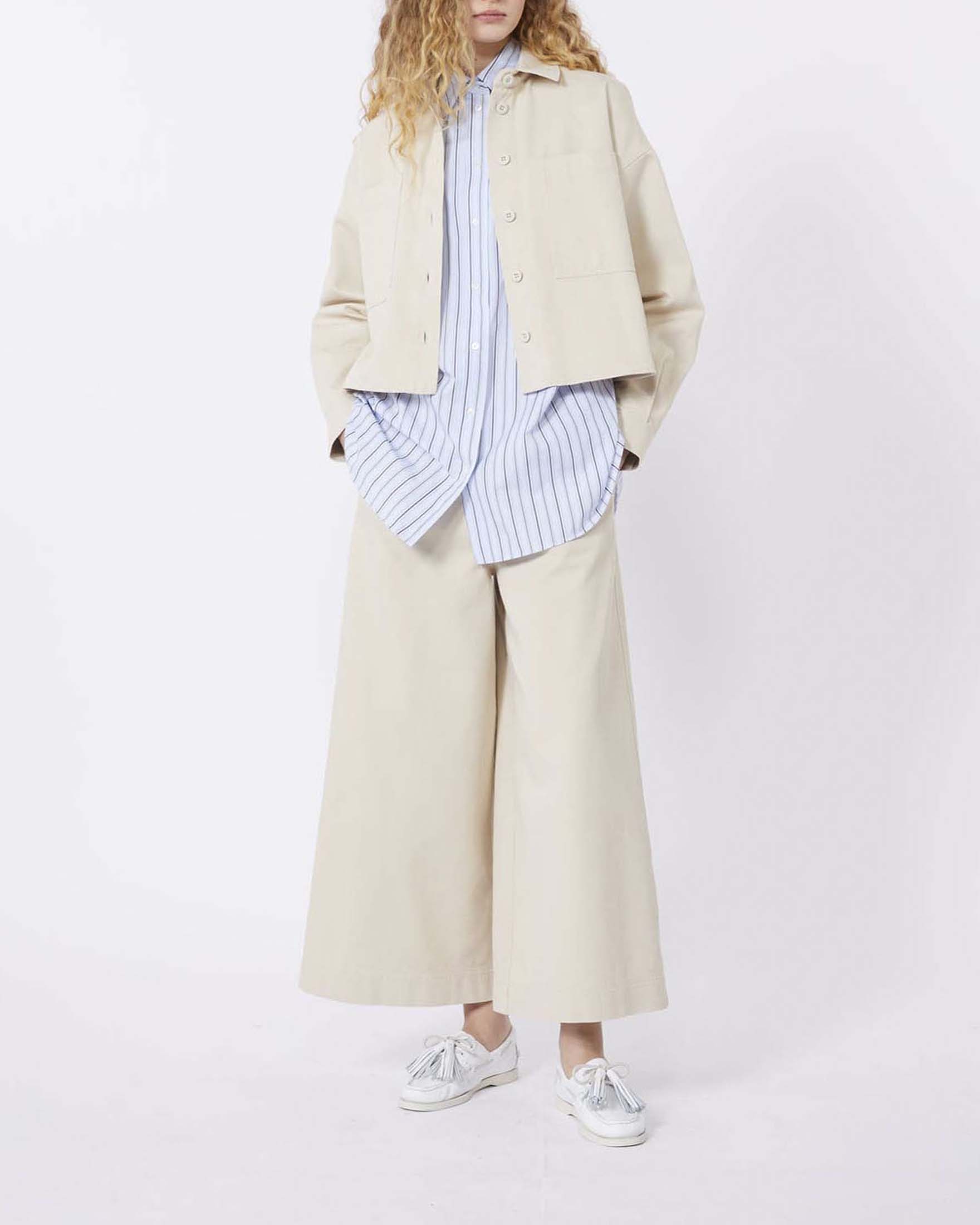 Pantaloni color ecru Weekend Max Mara wide leg dal taglio cropped in bull di cotone