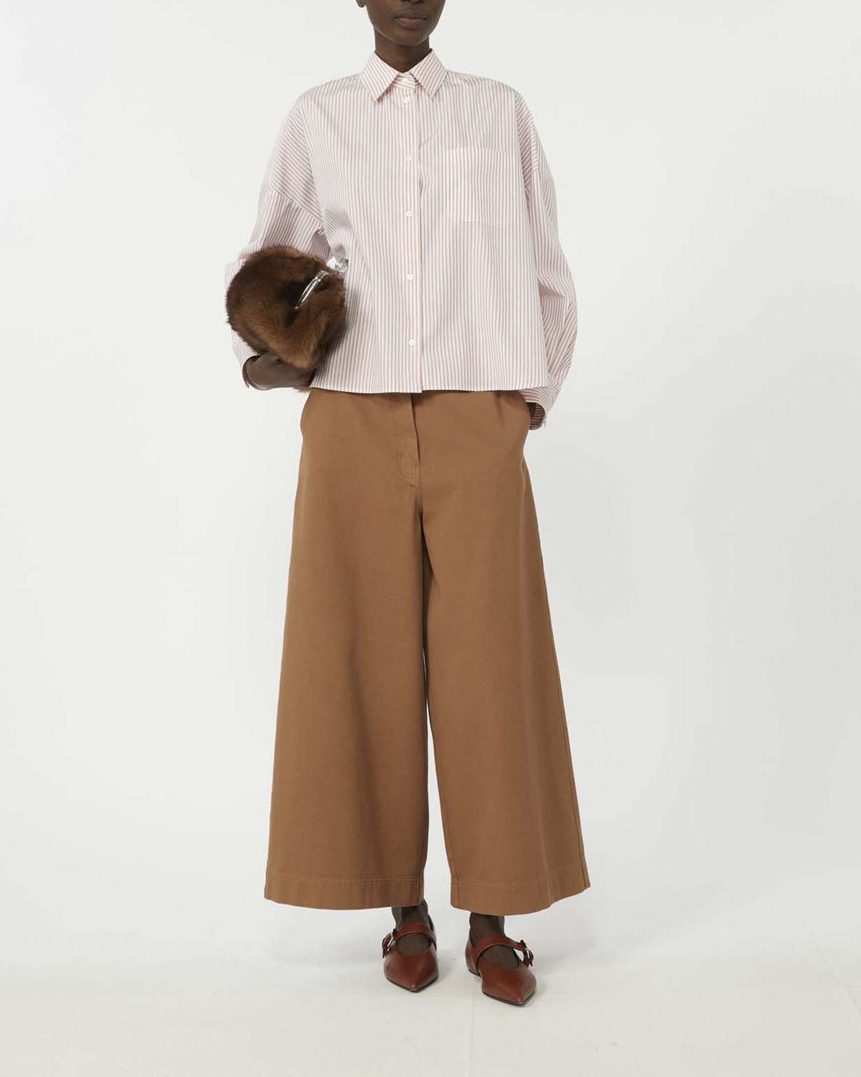Pantaloni color coccio Weekend Max Mara wide leg dal taglio cropped in bull di cotone