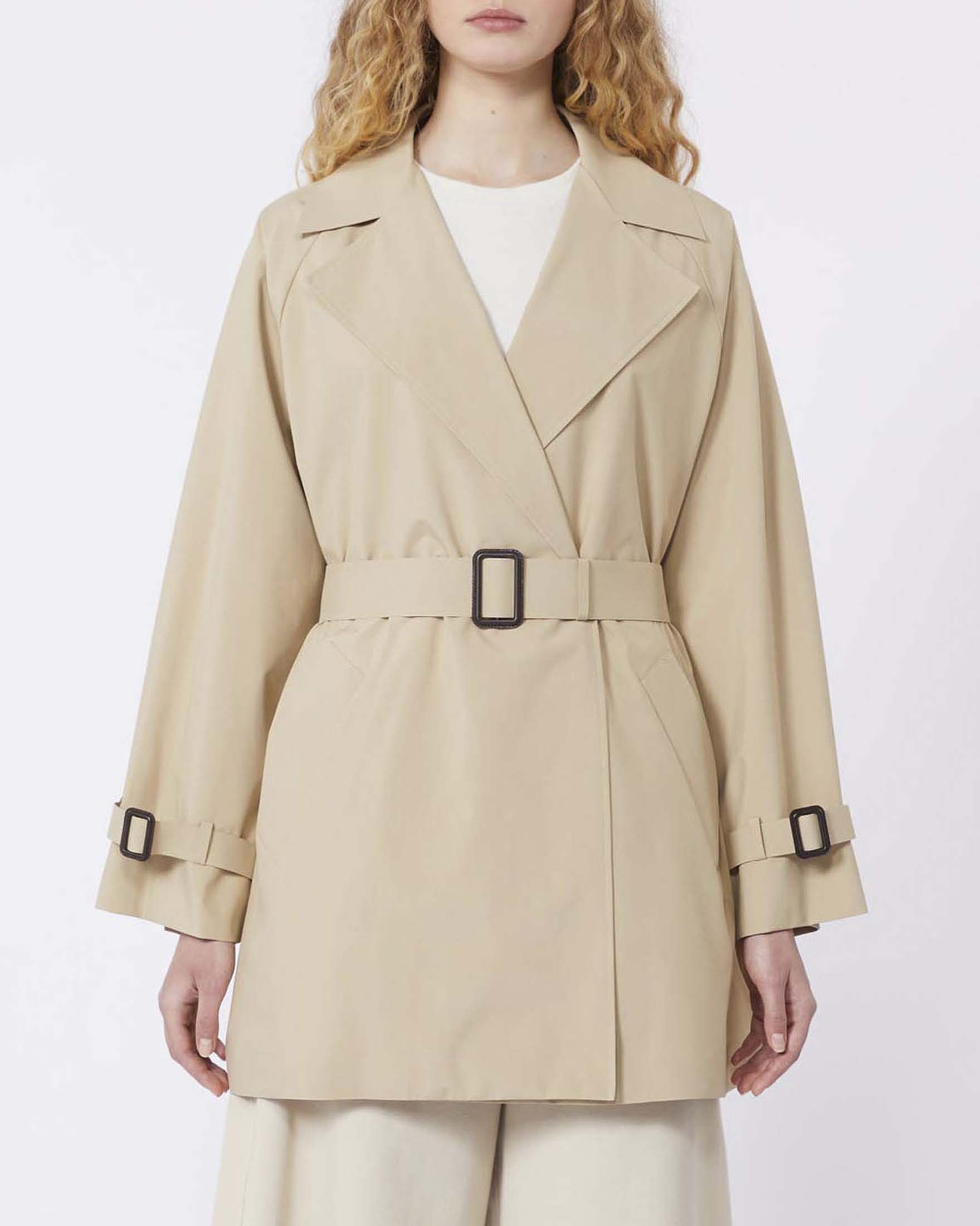 Trench beige Weekend Max Mara corto in tela antigoccia con cintura in vita
