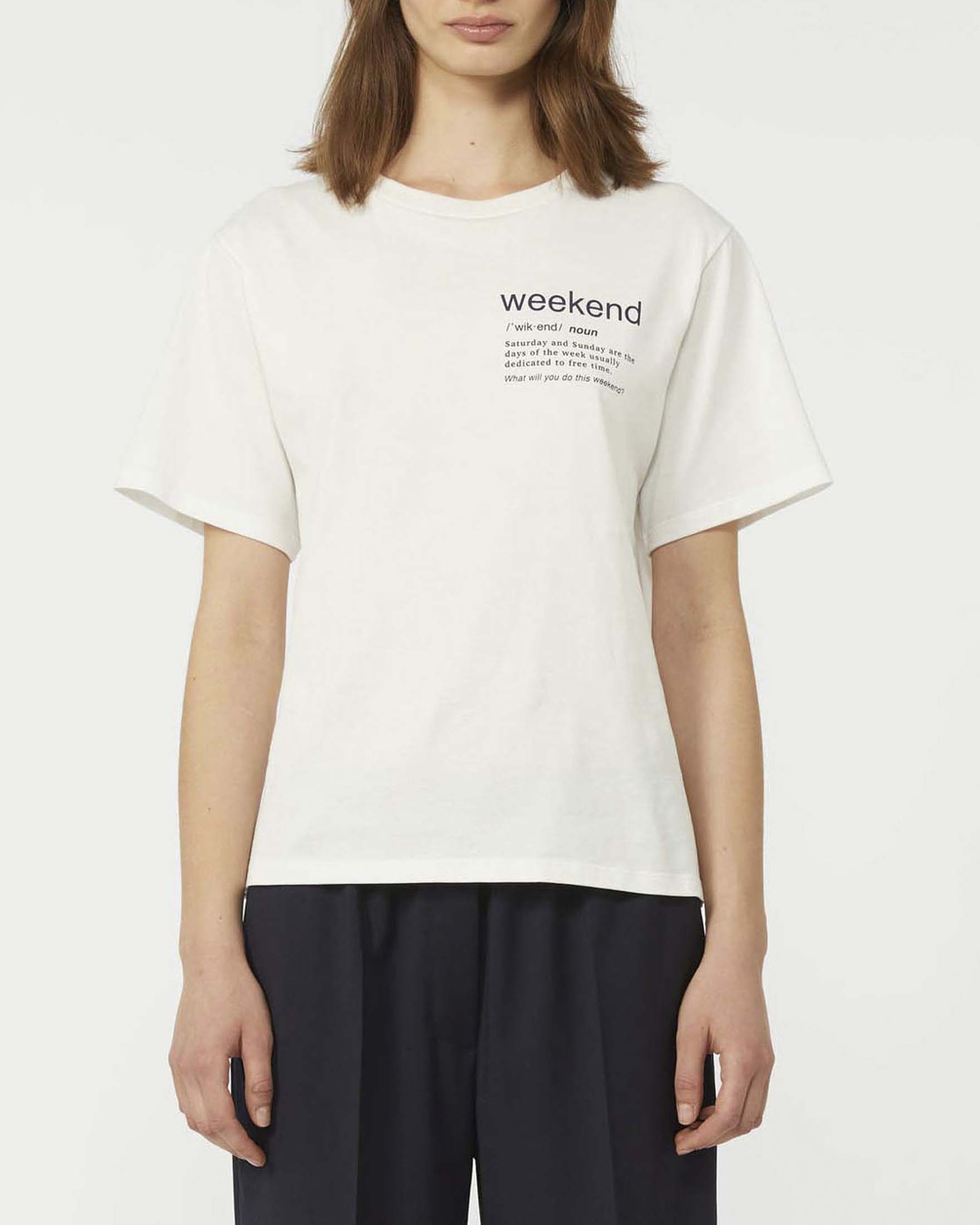 T-shirt bianca in cotone Weekend Max Mara a maniche corte con stampa grafica logo