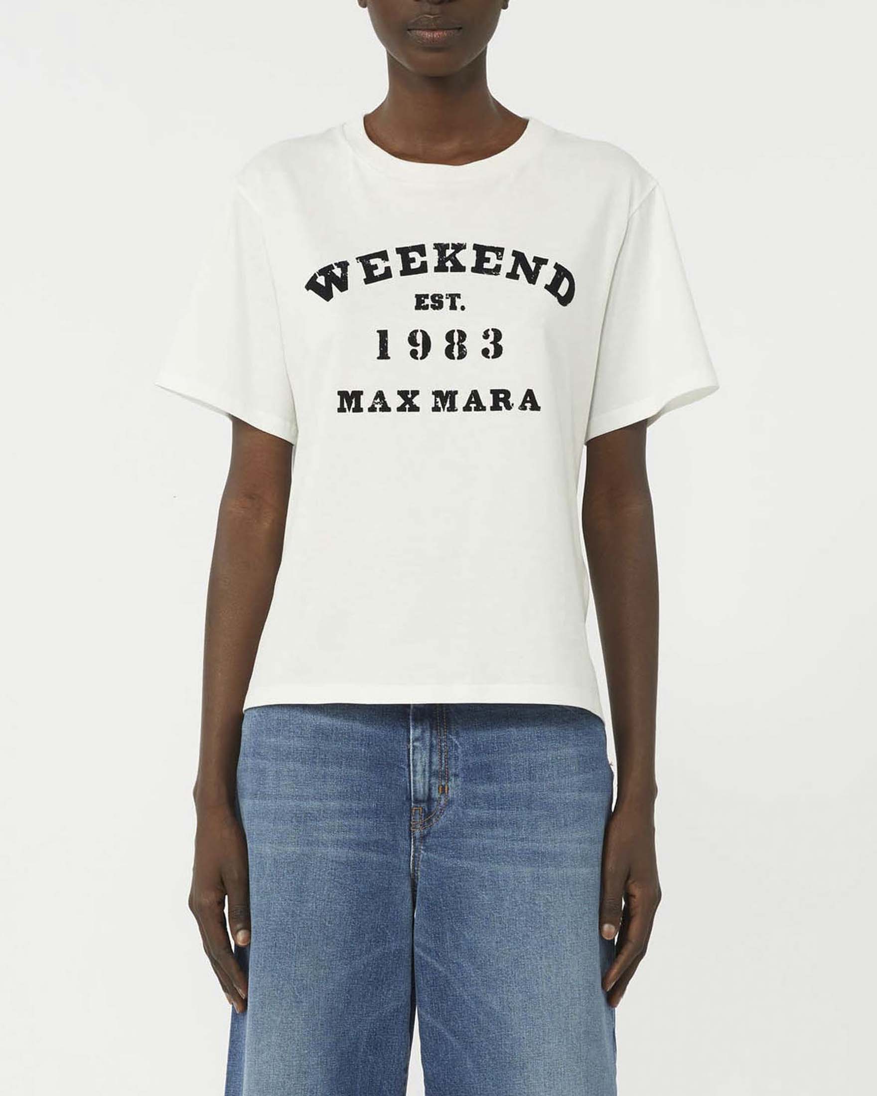 T-shirt bianca in cotone Weekend Max Mara a maniche corte con stampa logo grafica