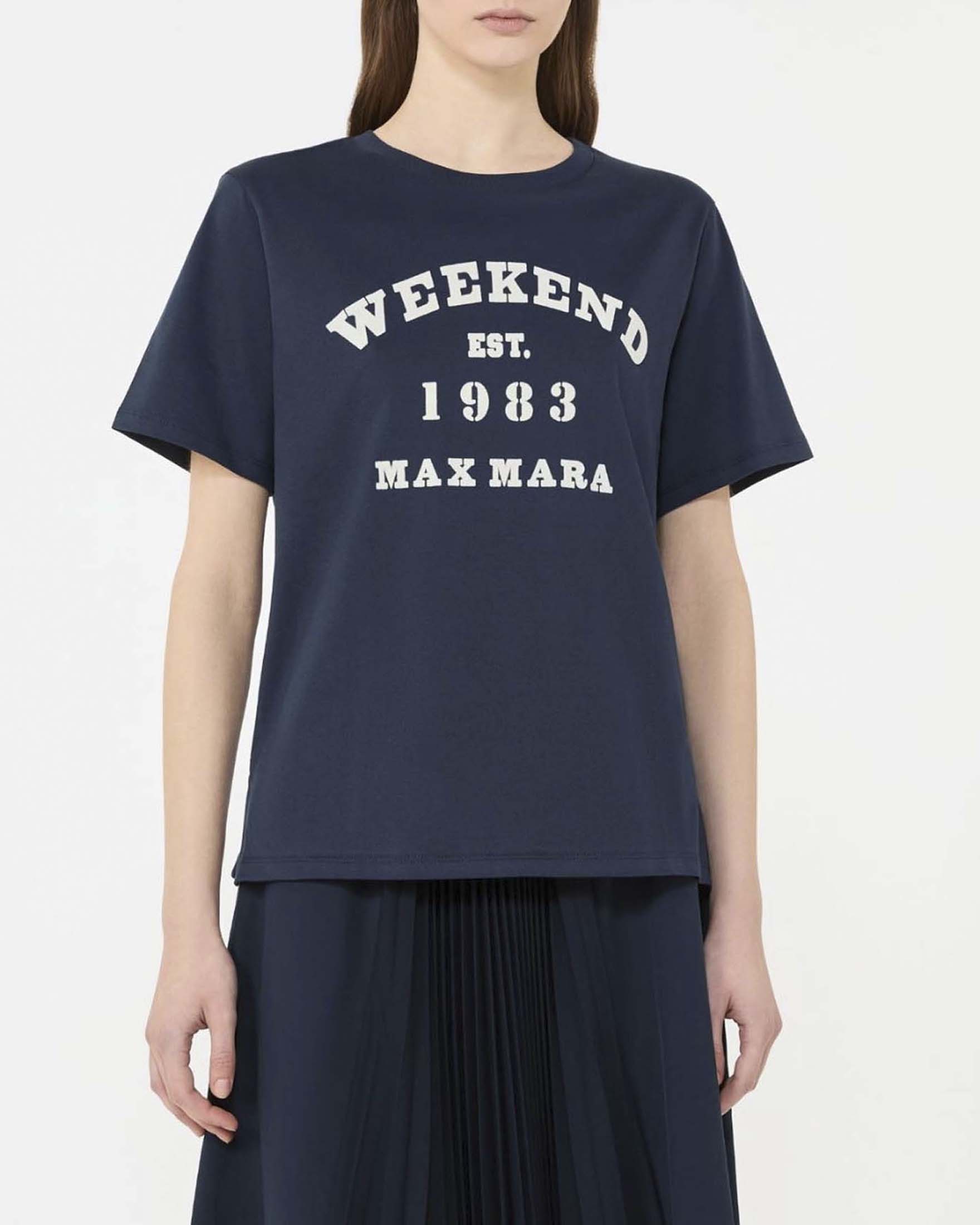 T-shirt blu in cotone Weekend Max Mara a maniche corte con stampa logo grafica