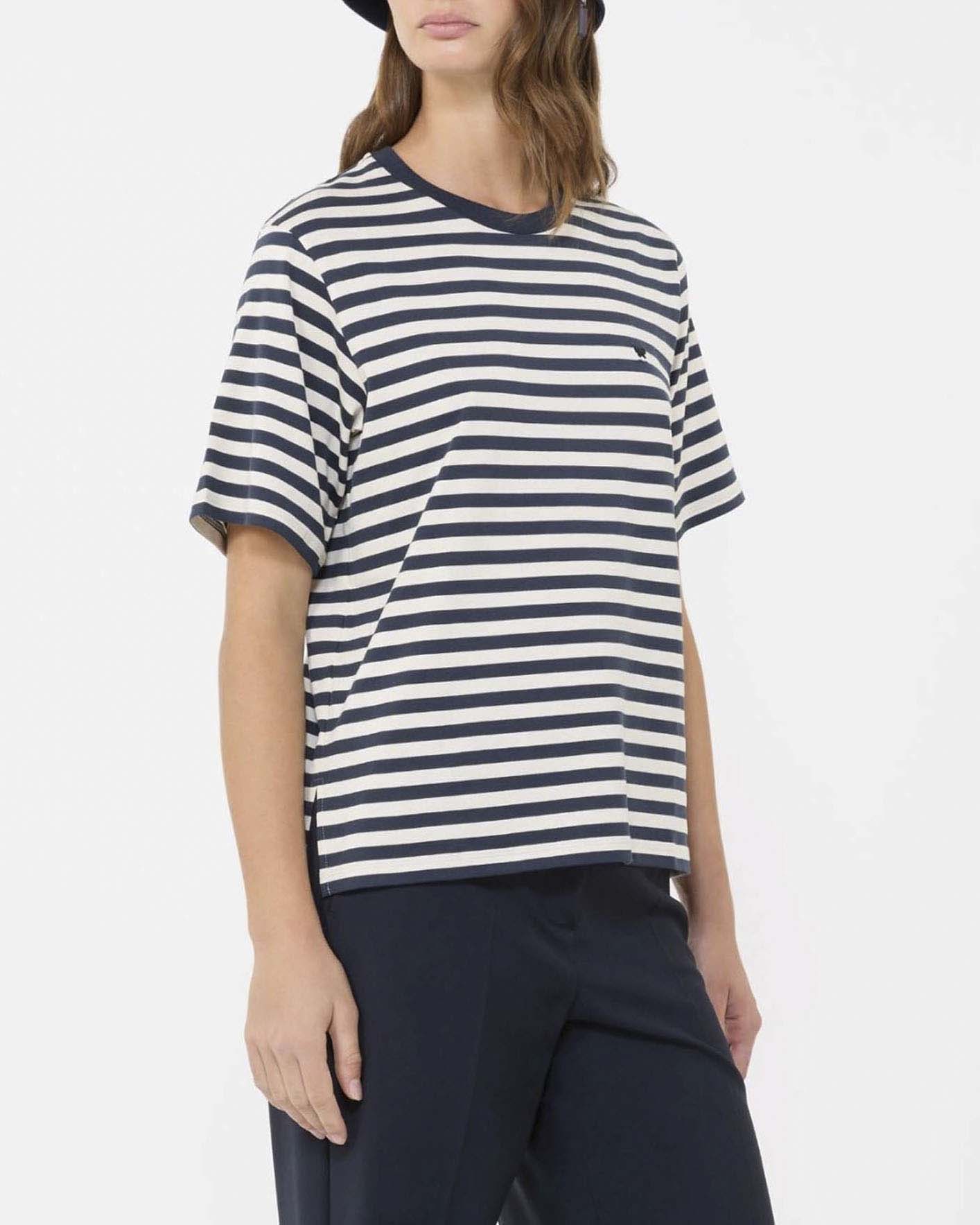 T-shirt boxy a righe bianche e blu in cotone Weekend Max Mara a maniche corte con micrologo a contrasto