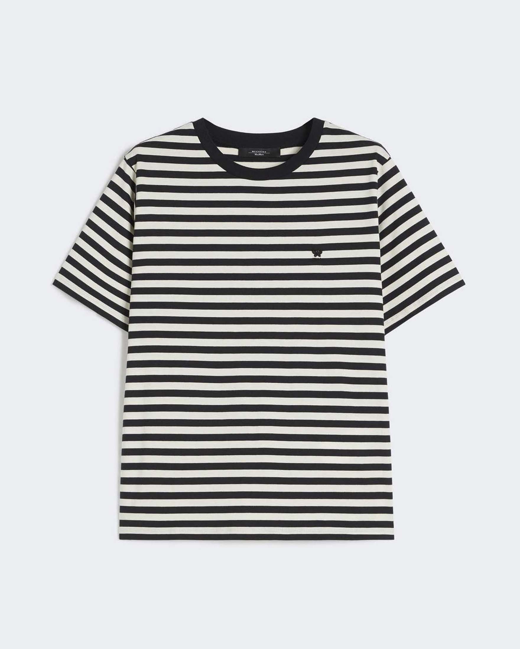 Weekend Max Mara — T-shirt boxy a righe bianche e nere in cotone Weekend Max Mara a maniche corte con micrologo a contrasto