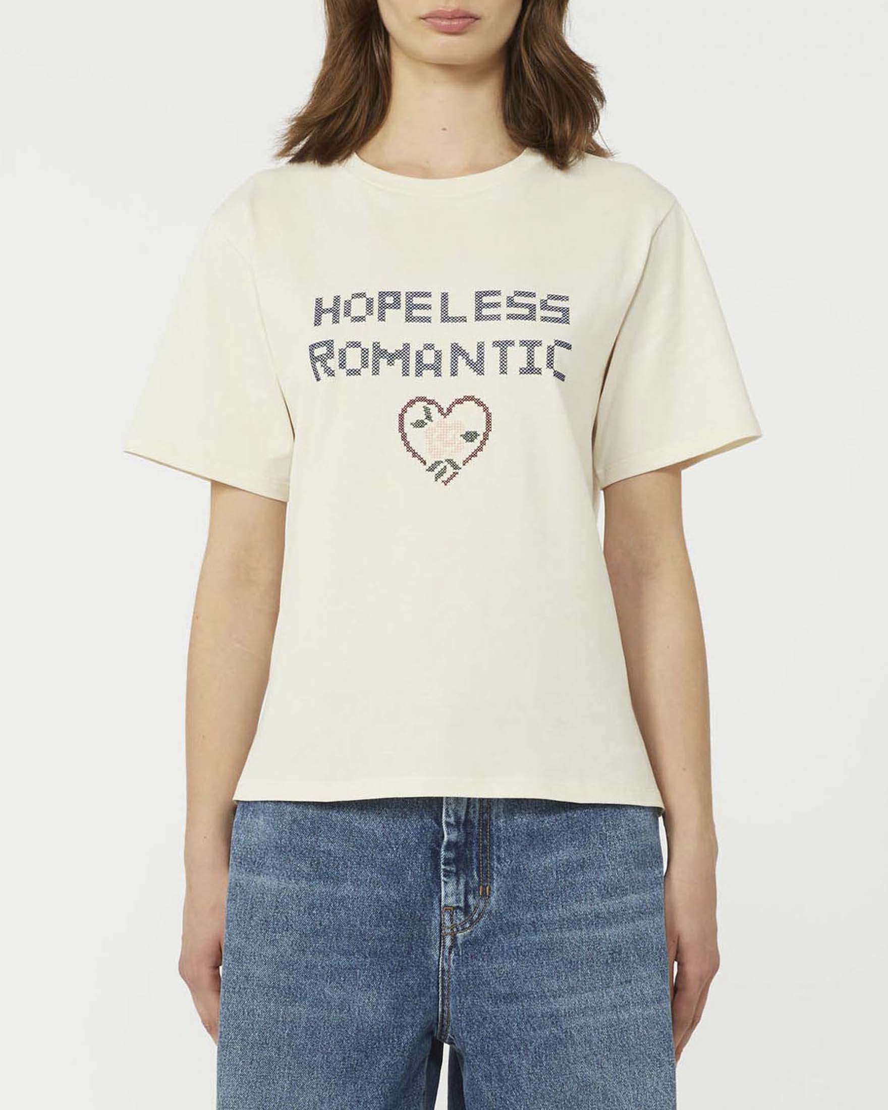 T-shirt ecru in cotone Weekend Max Mara a maniche corte con stampa grafica