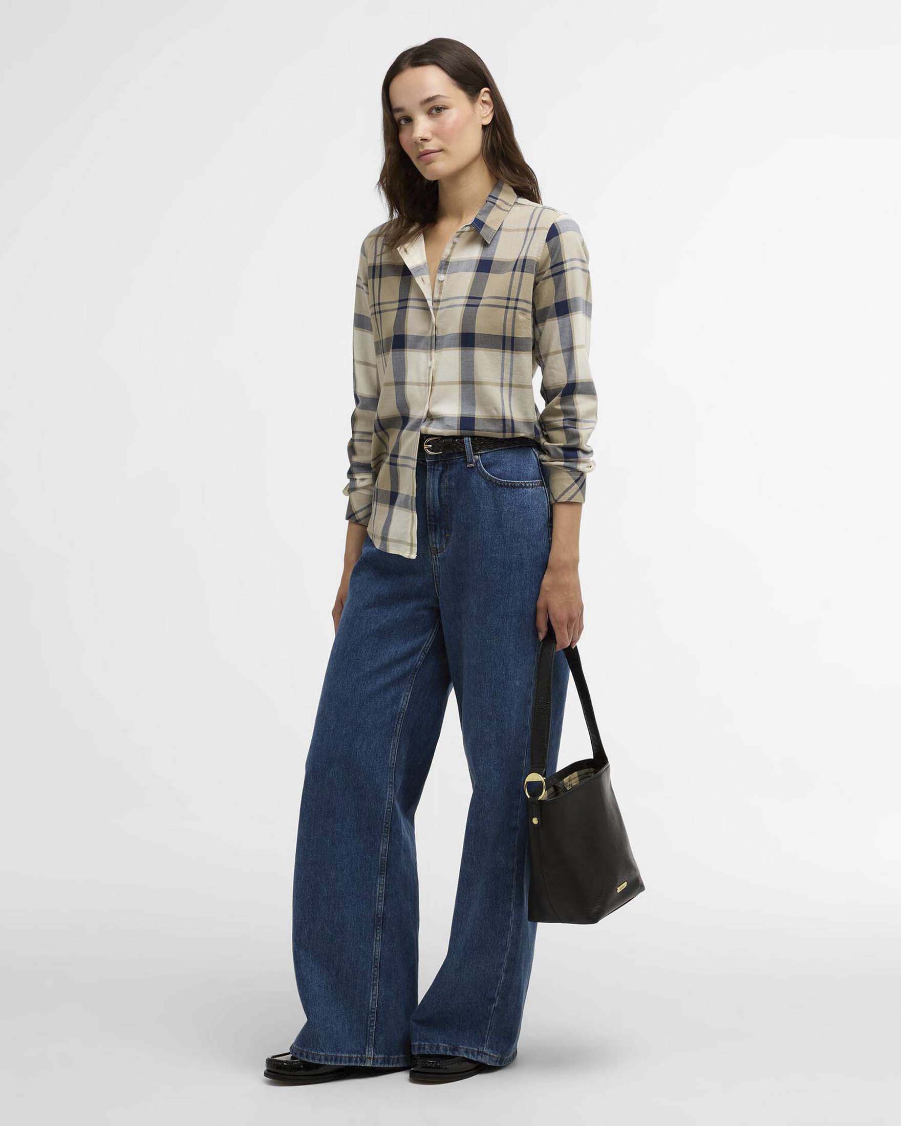Camicia Bredon a fantasia tartan beige e blu in puro cotone