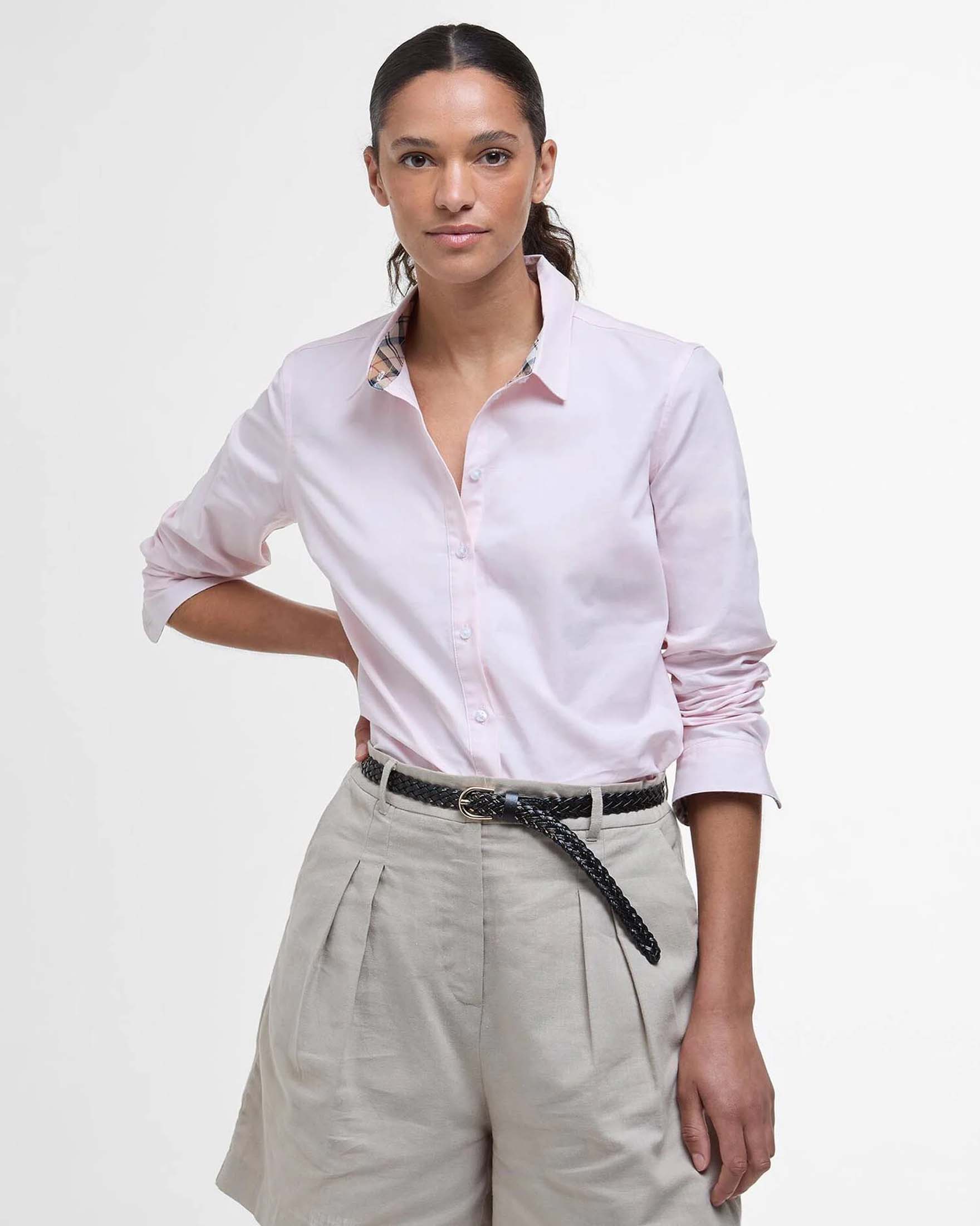 Camicia rosa Barbour Derwent in cotone Oxford con dettagli in tartan