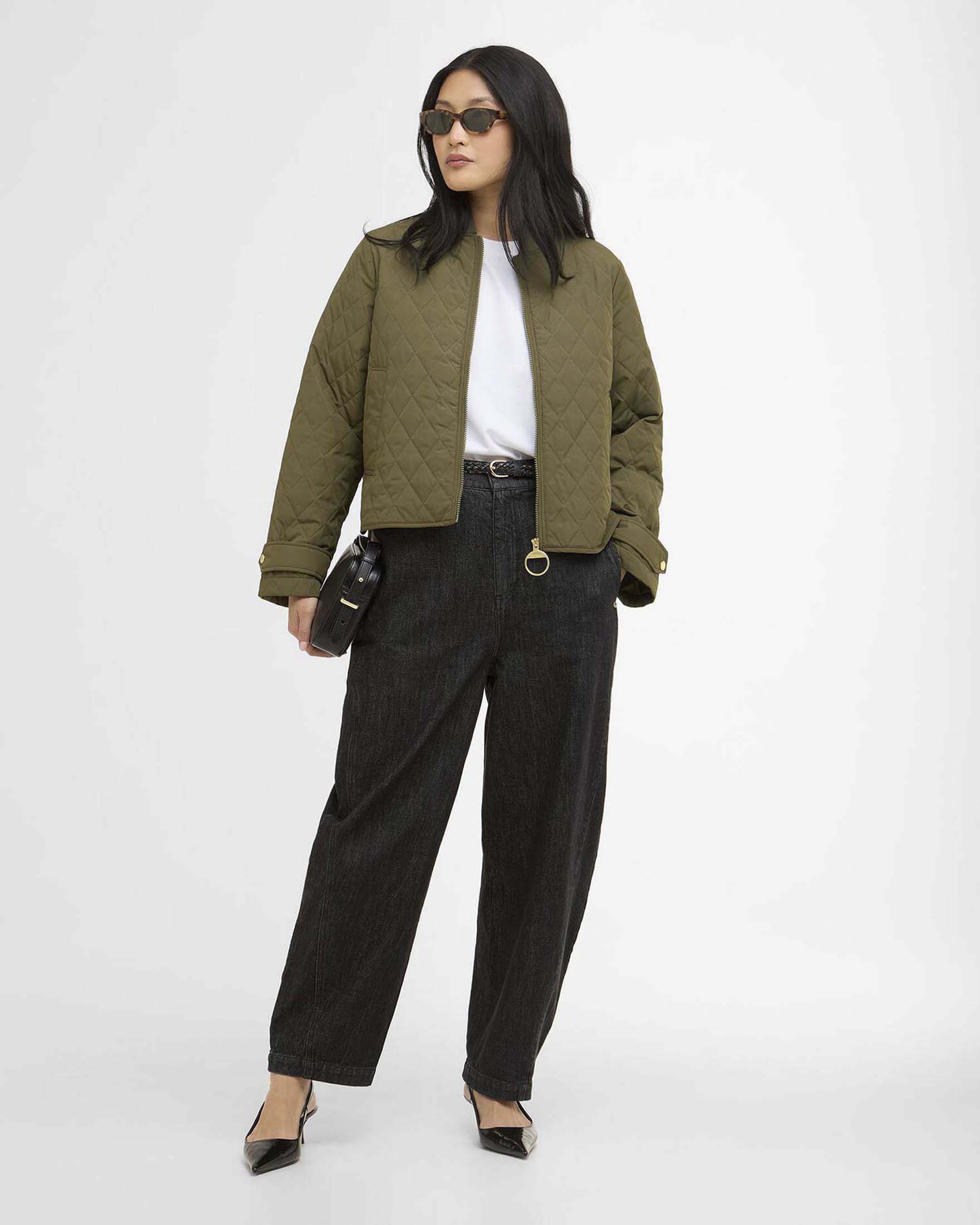 Giacca trapuntata a rombi Whillan verde militare con zip frontale