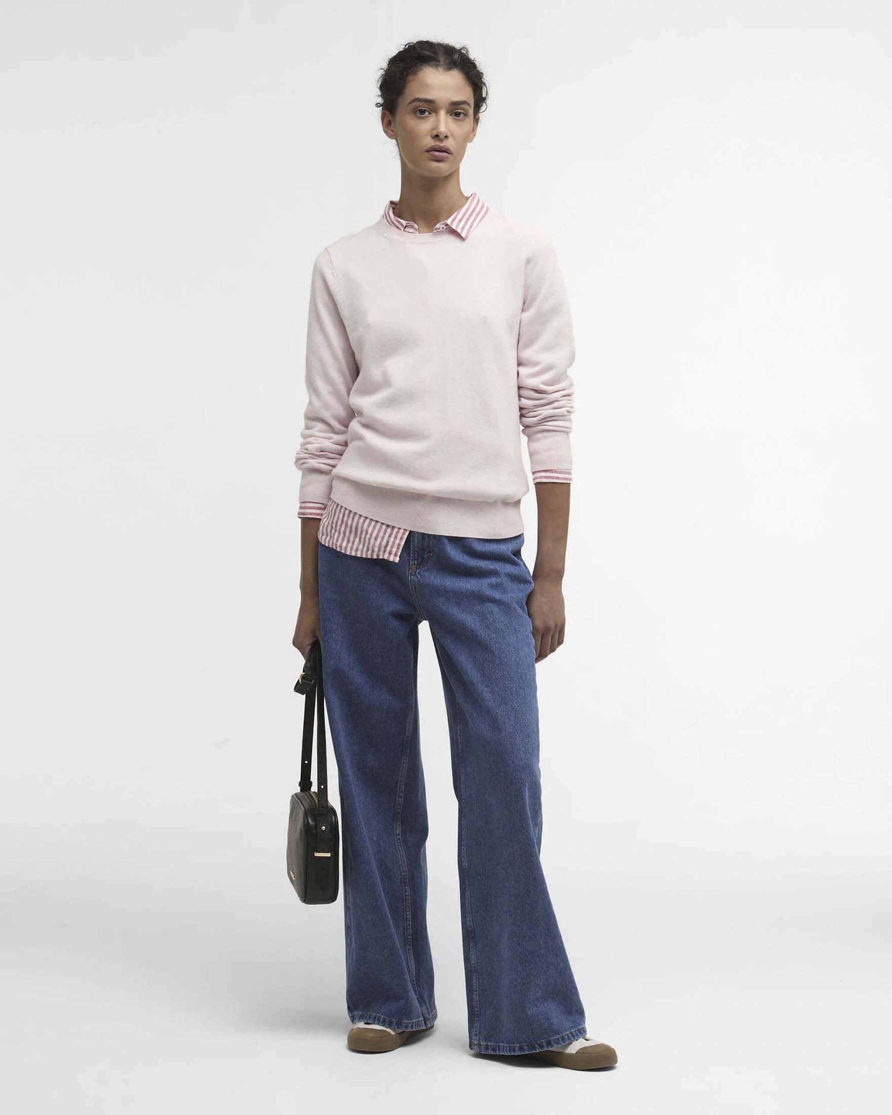 Barbour — Maglioncino girocollo rosa Barbour Oakley in misto lana e cotone