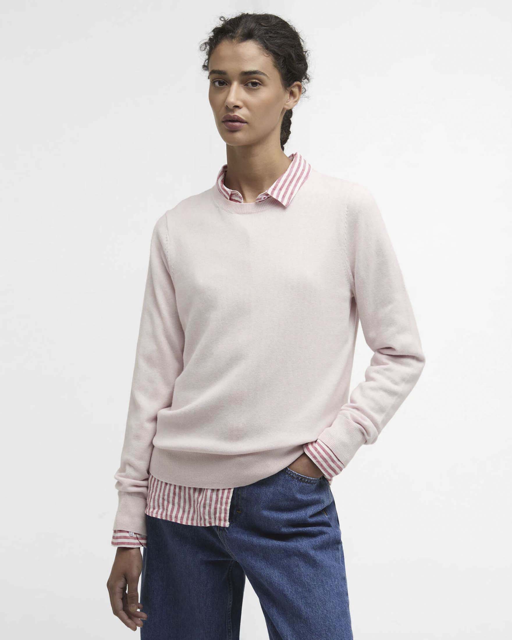 Maglioncino girocollo rosa Barbour Oakley in misto lana e cotone image