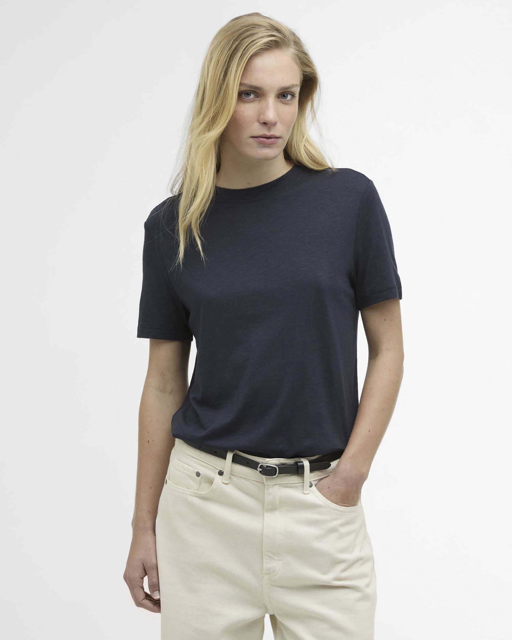 T-shirt girocollo blu Ava a maniche corte in misto cotone