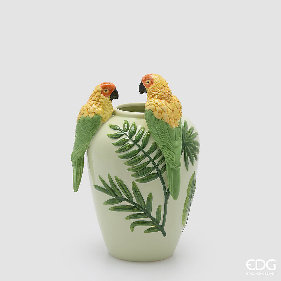 Vaso in Ceramica Bombato Rotondo Pappagallo d.20 h.31 Edg