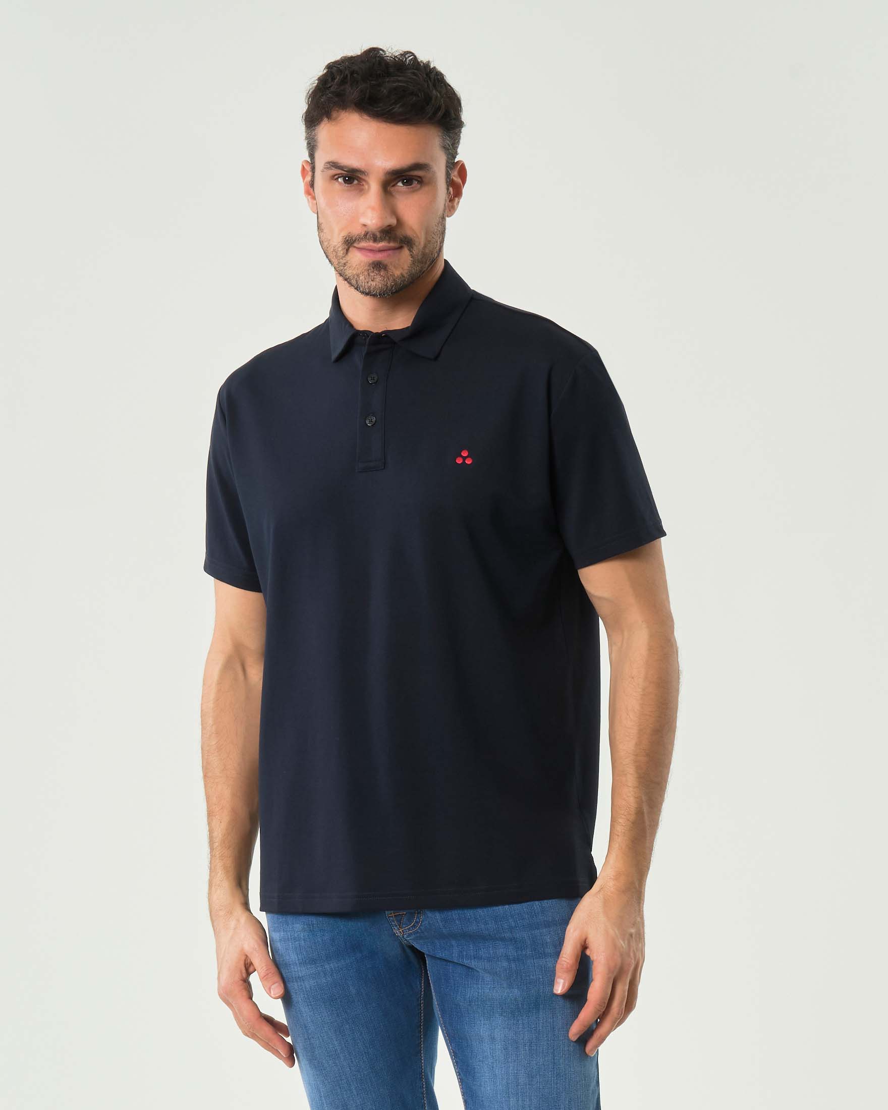 Polo blu mezza manica Peuterey in tessuto tecnico stretch di misto cotone e seta