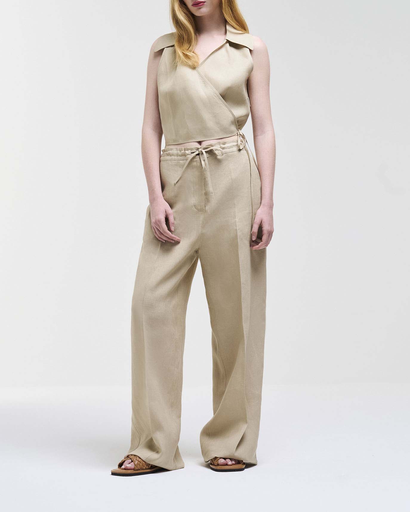 Top incrociato con scollo a V beige Colmar Originals in puro lino image