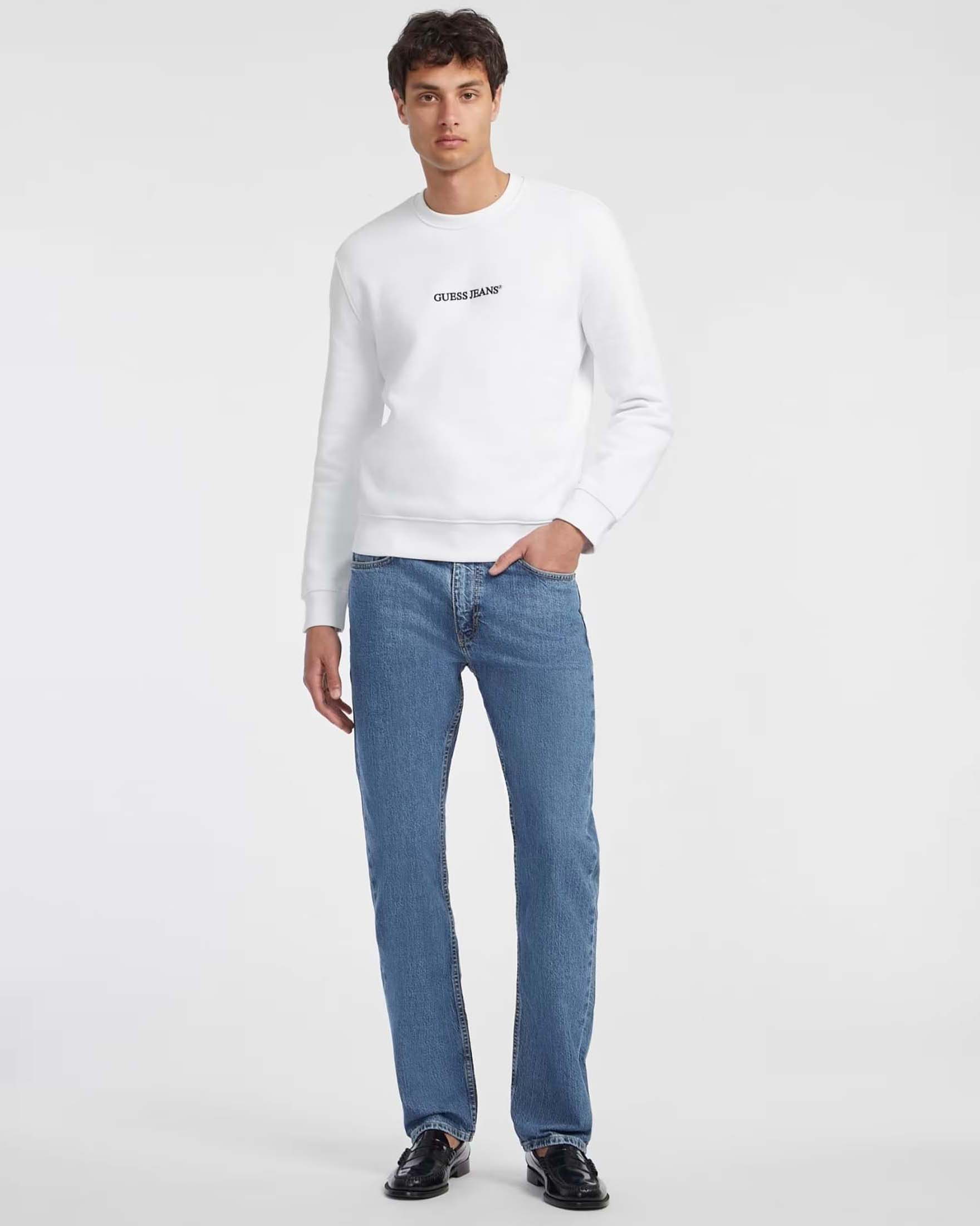 Felpa girocollo Jeans bianca in misto cotone con logo ricamato
