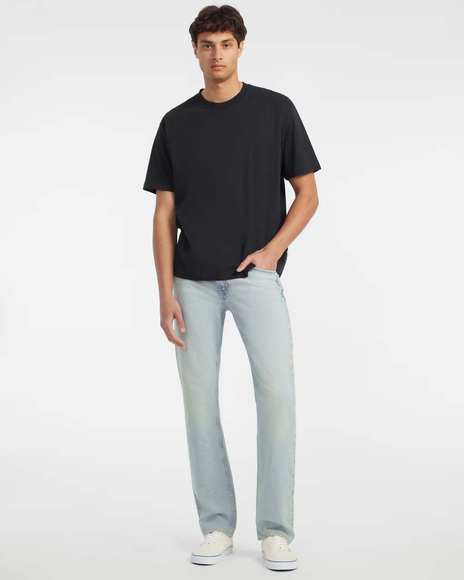 T-shirt Jeans relaxed-fit nera in puro cotone con logo ricamato sul davanti