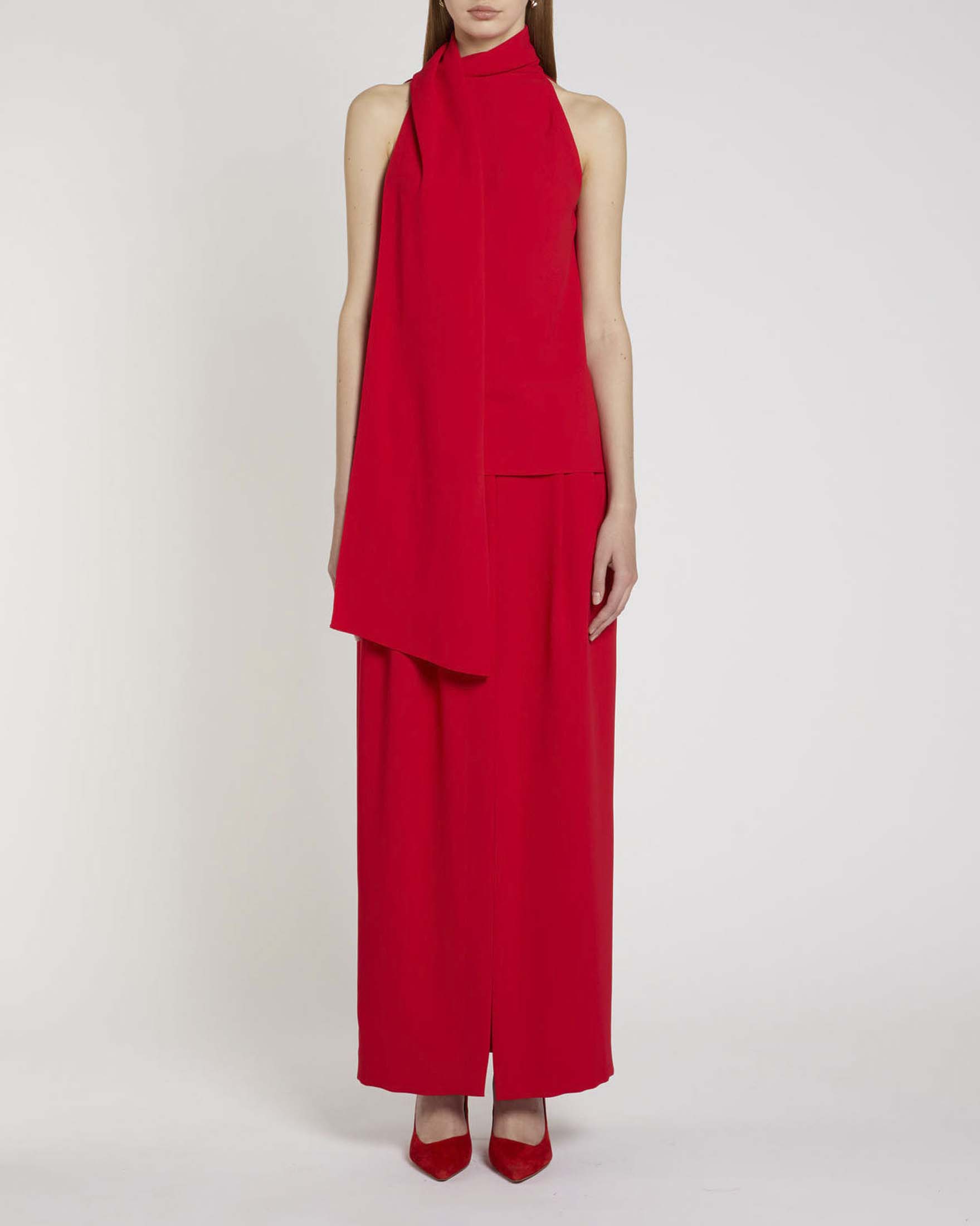 Top all'americana rosso Marella 365 in crêpe envers satin con fusciacca