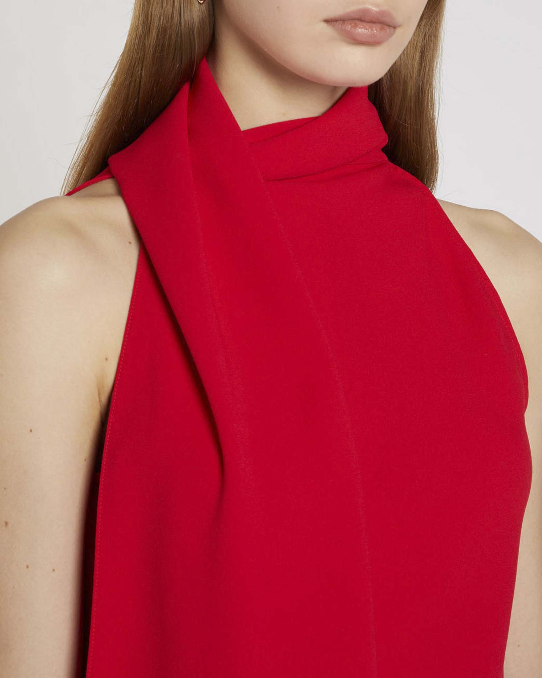 Top all'americana rosso Marella 365 in crêpe envers satin con fusciacca image