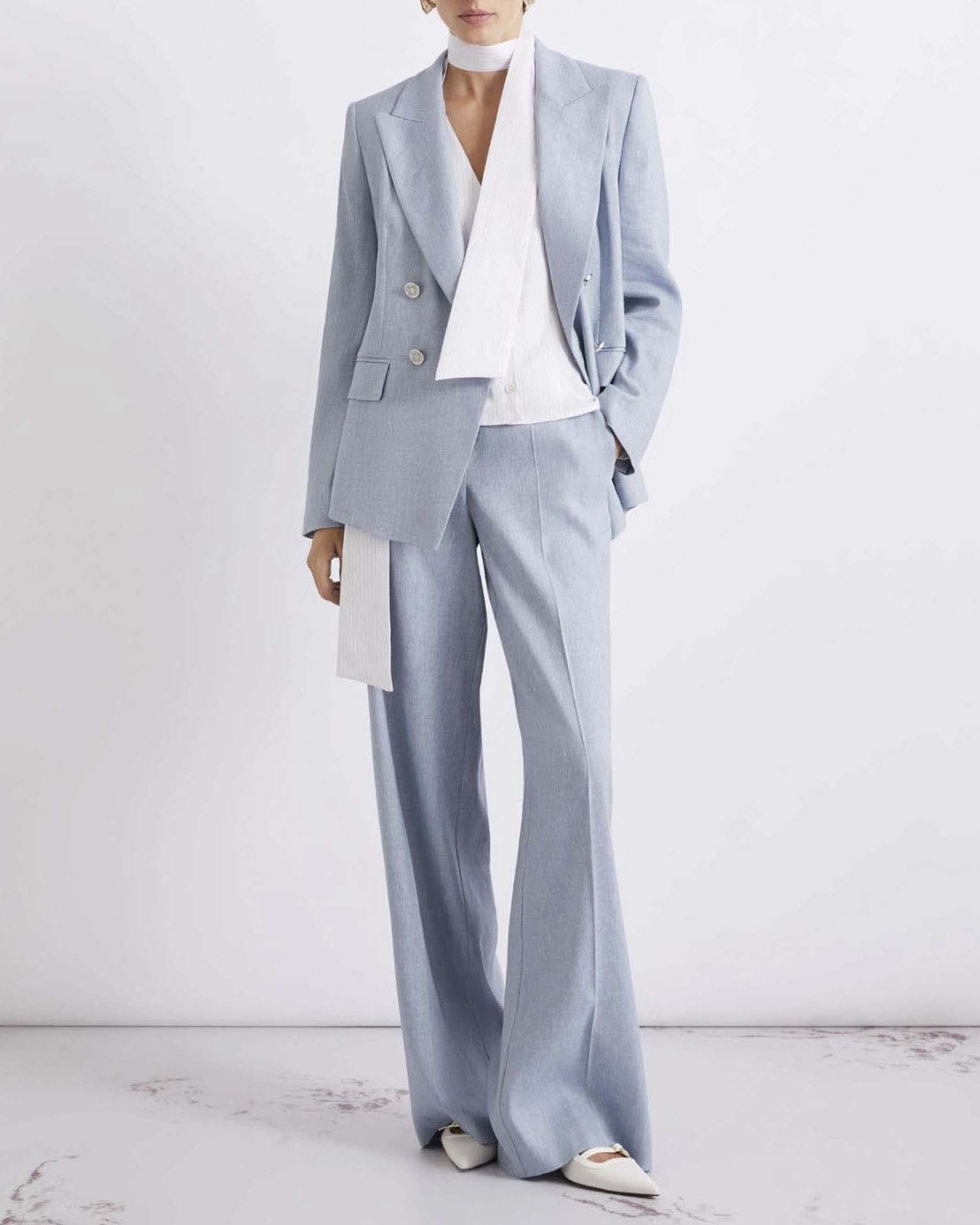 Blazer doppiopetto azzurro Marella in misto lino con rever a lancia image