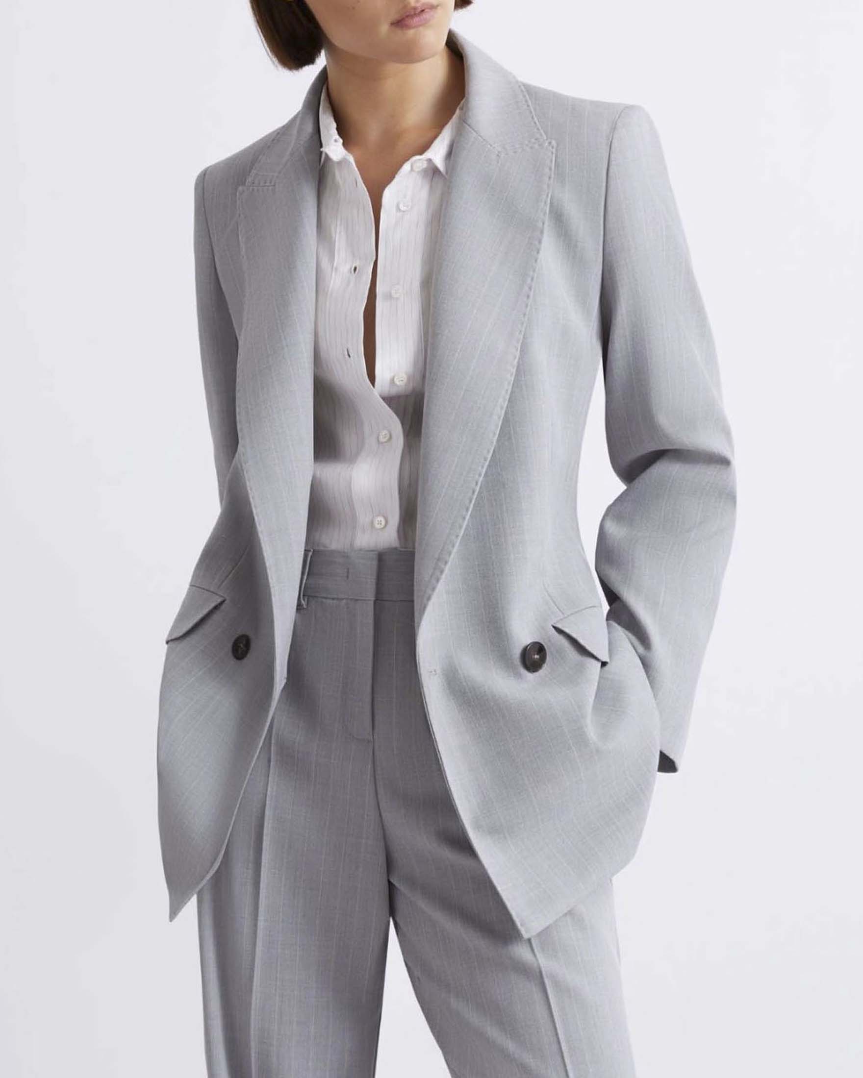 Blazer doppiopetto grigio gessato Marella in tela stretch effetto malfilé