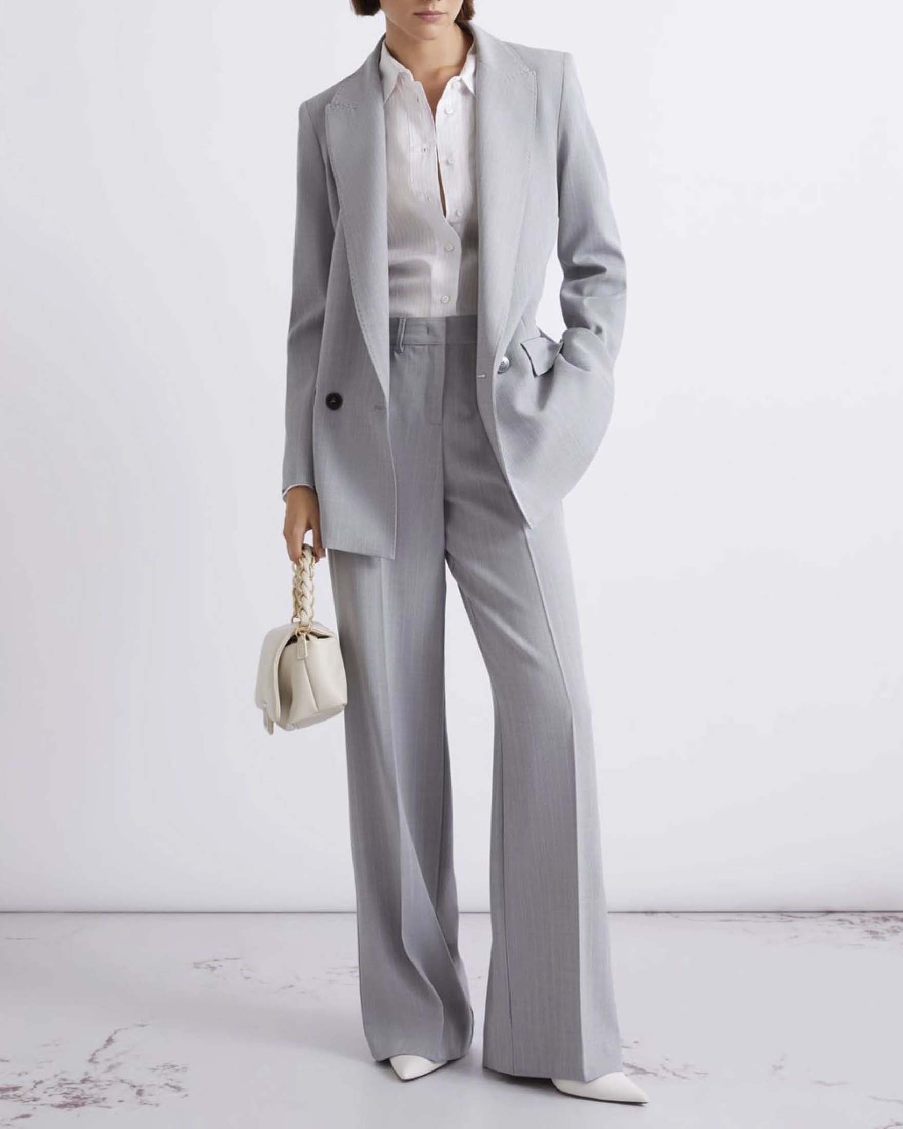 Blazer doppiopetto grigio gessato Marella in tela stretch effetto malfilé image