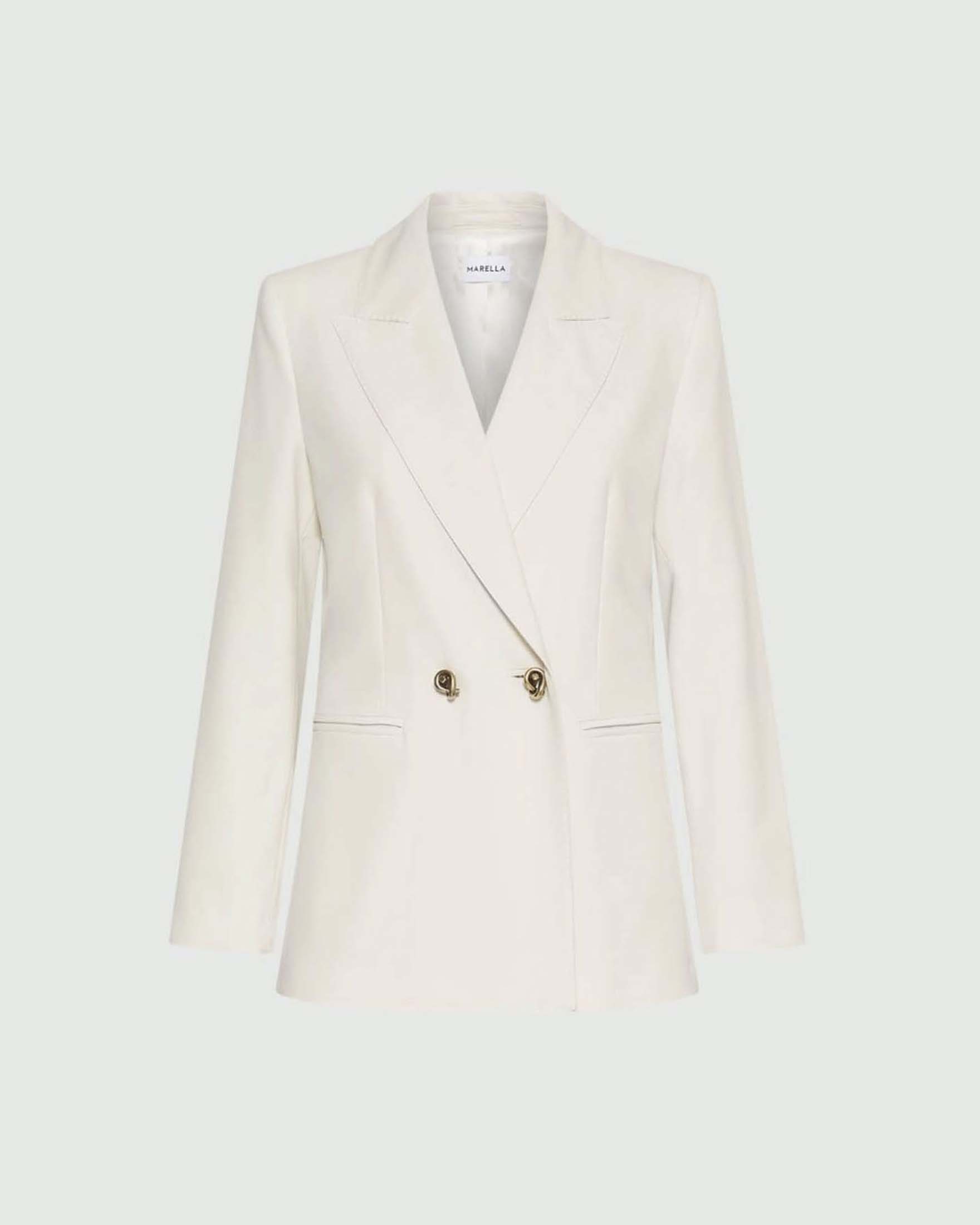 Blazer doppiopetto color panna Marella in tela stretch