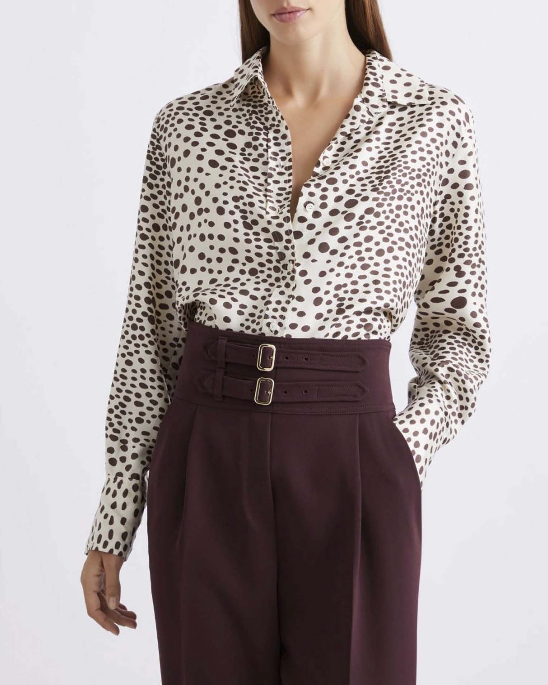 Camicia avorio Marella in georgette a pois con rouche sul fronte
