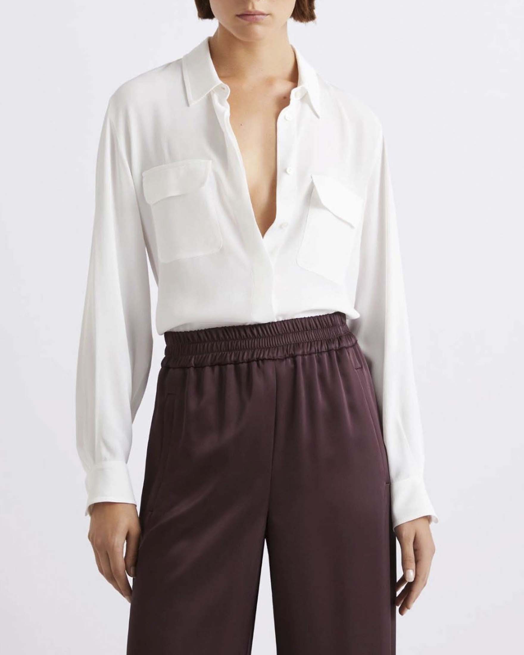 Camicia bianca Marella in crêpe di seta con tasche applicate sul davanti