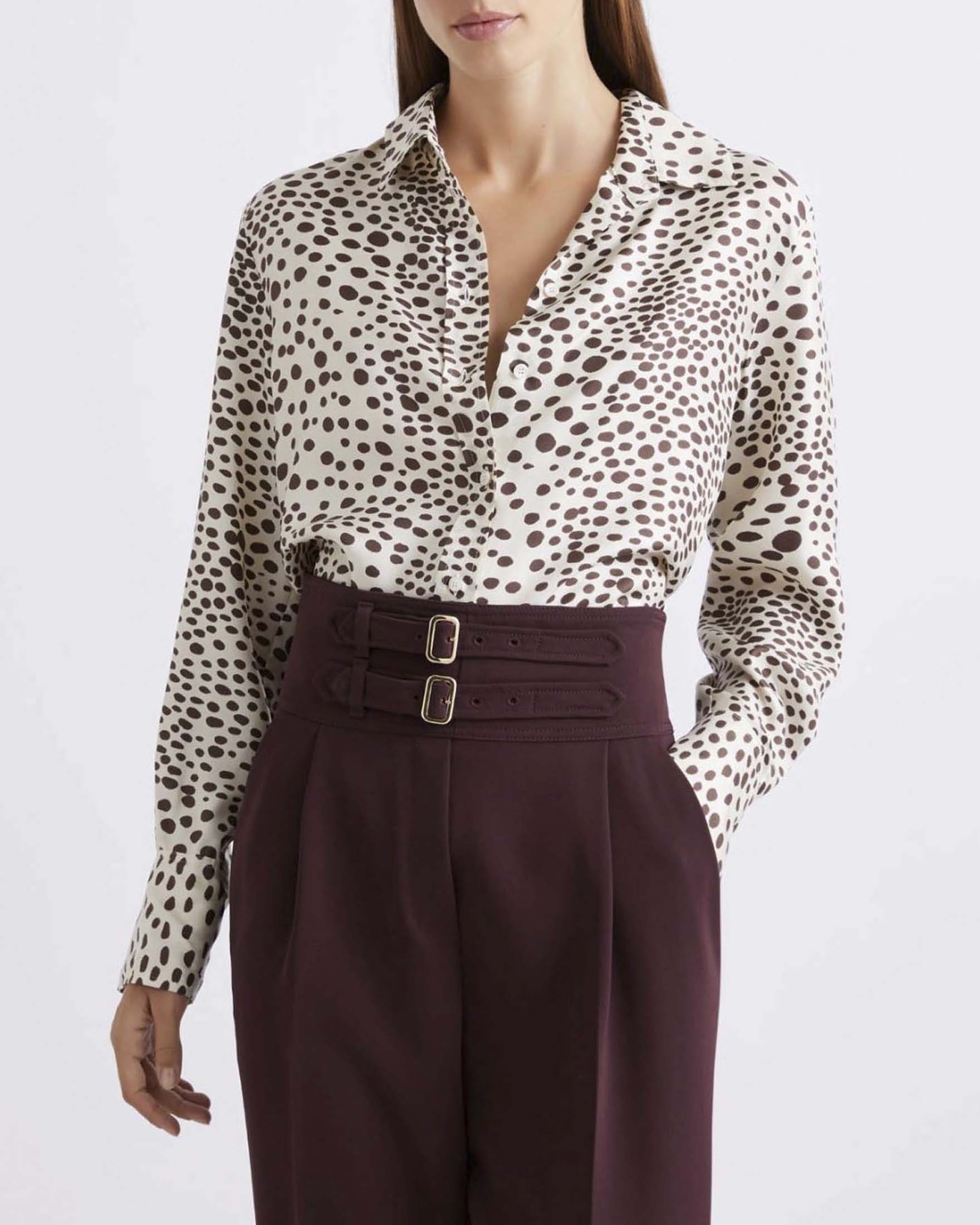 Camicia avorio Marella in twill di seta stampata a pois