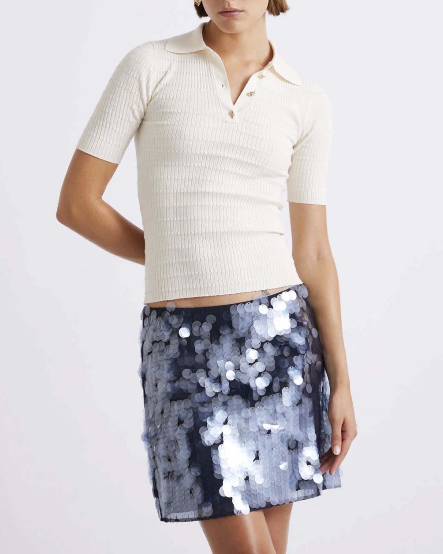 Maglia polo a manica corta avorio Marella con lavorazione a coste