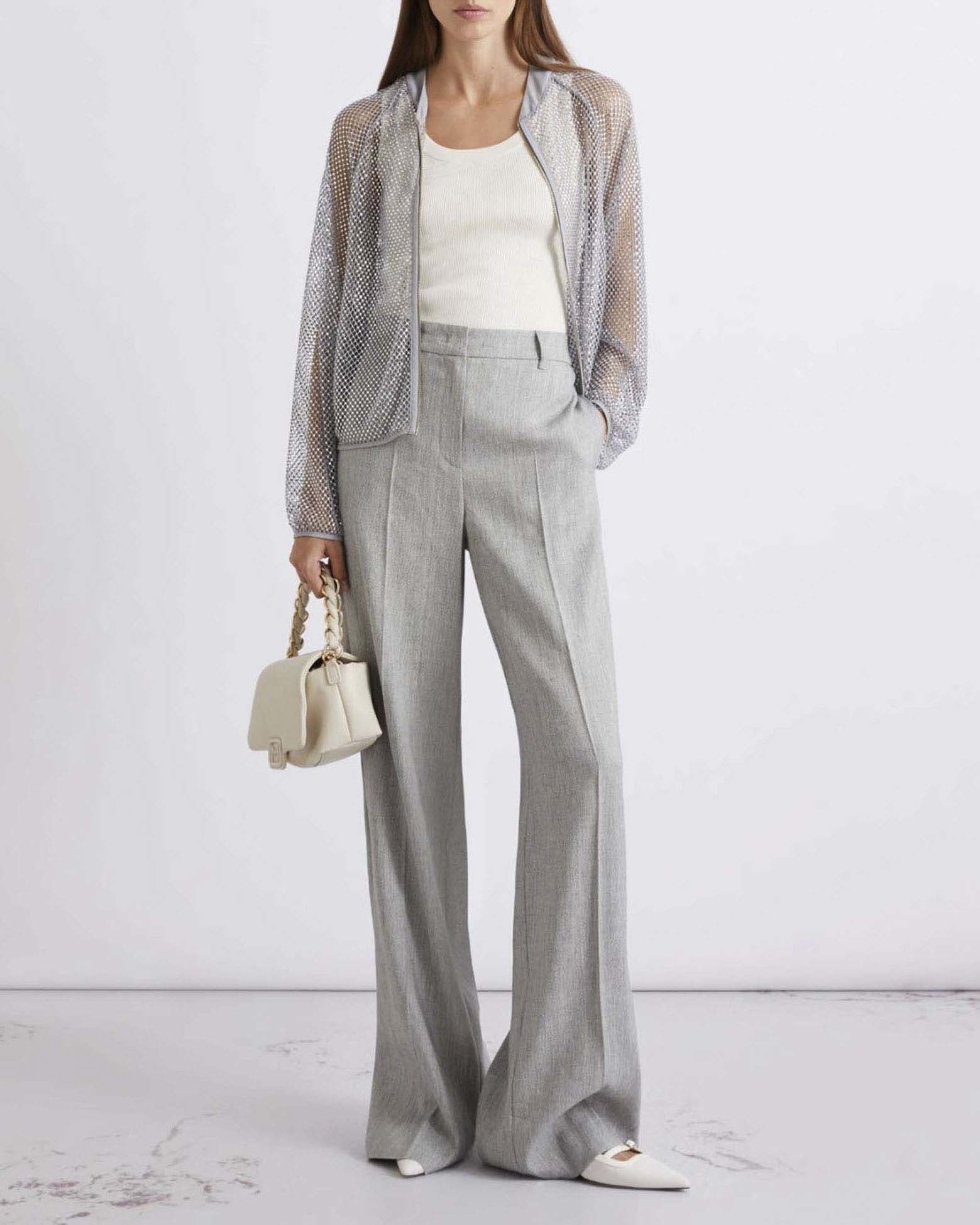 Pantaloni a palazzo grigi Marella in misto lino elasticizzato con pince