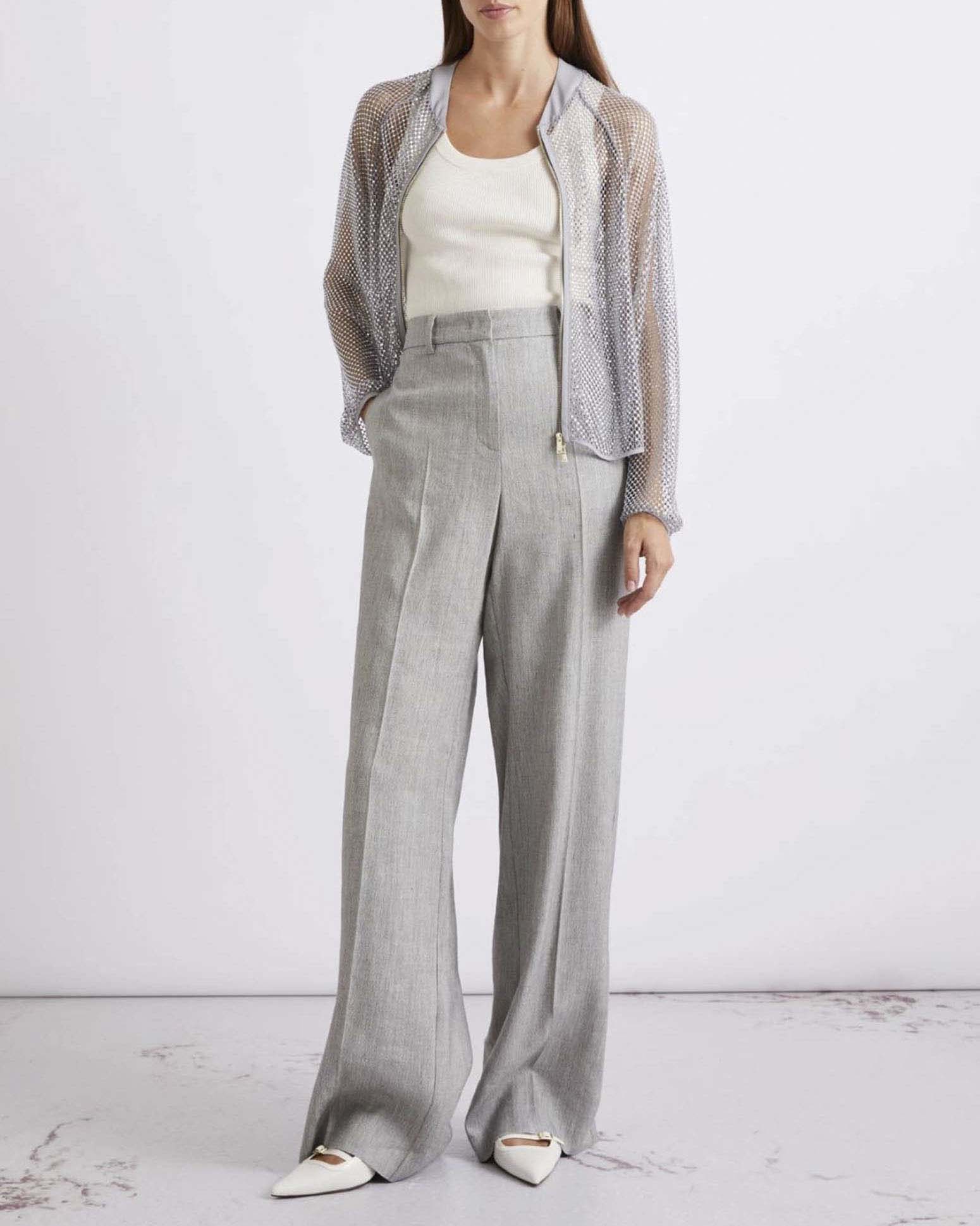 Pantaloni a palazzo grigi Marella in misto lino elasticizzato con pince image