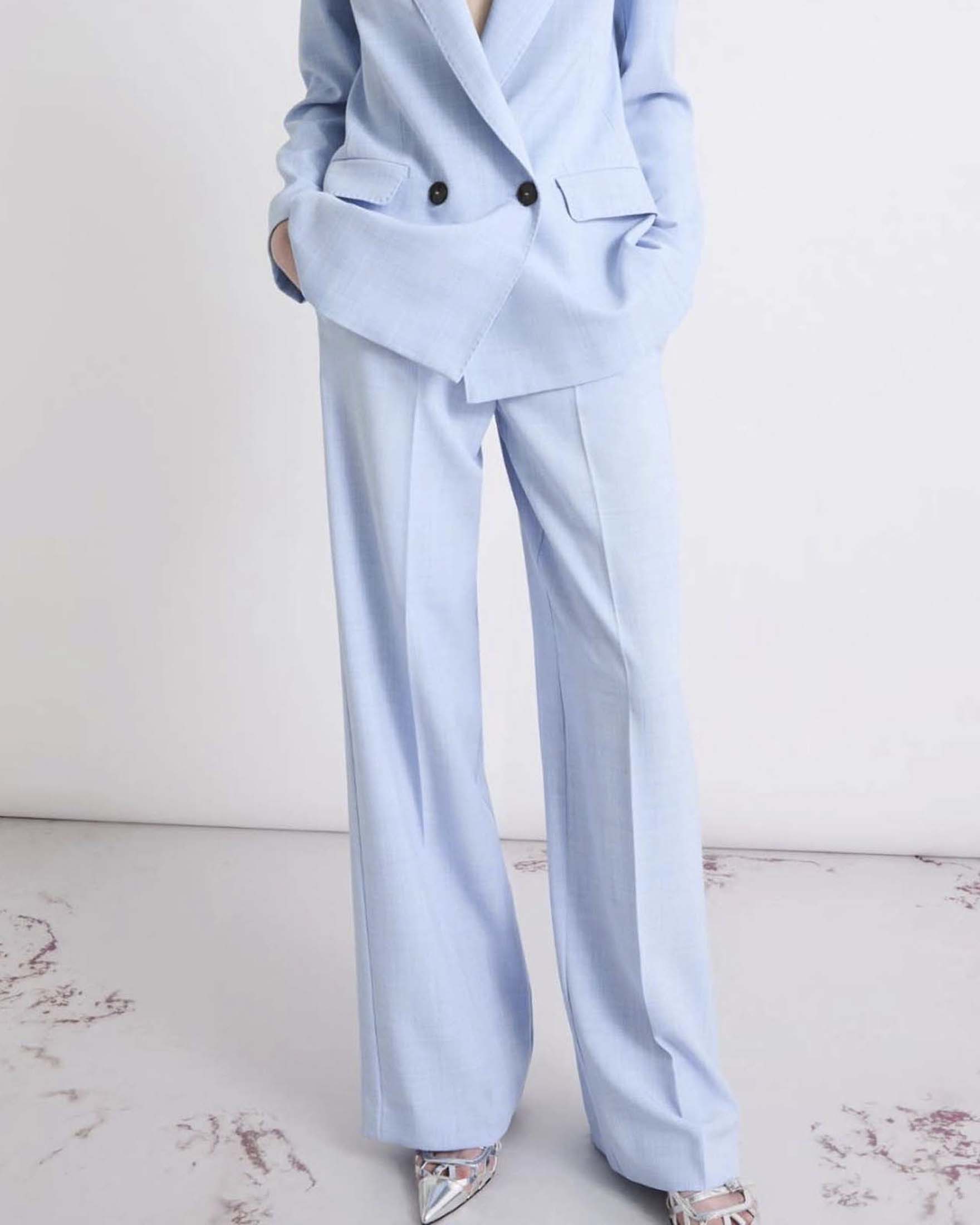 Pantaloni dritti azzurri Marella in tela stretch effetto malfilé image