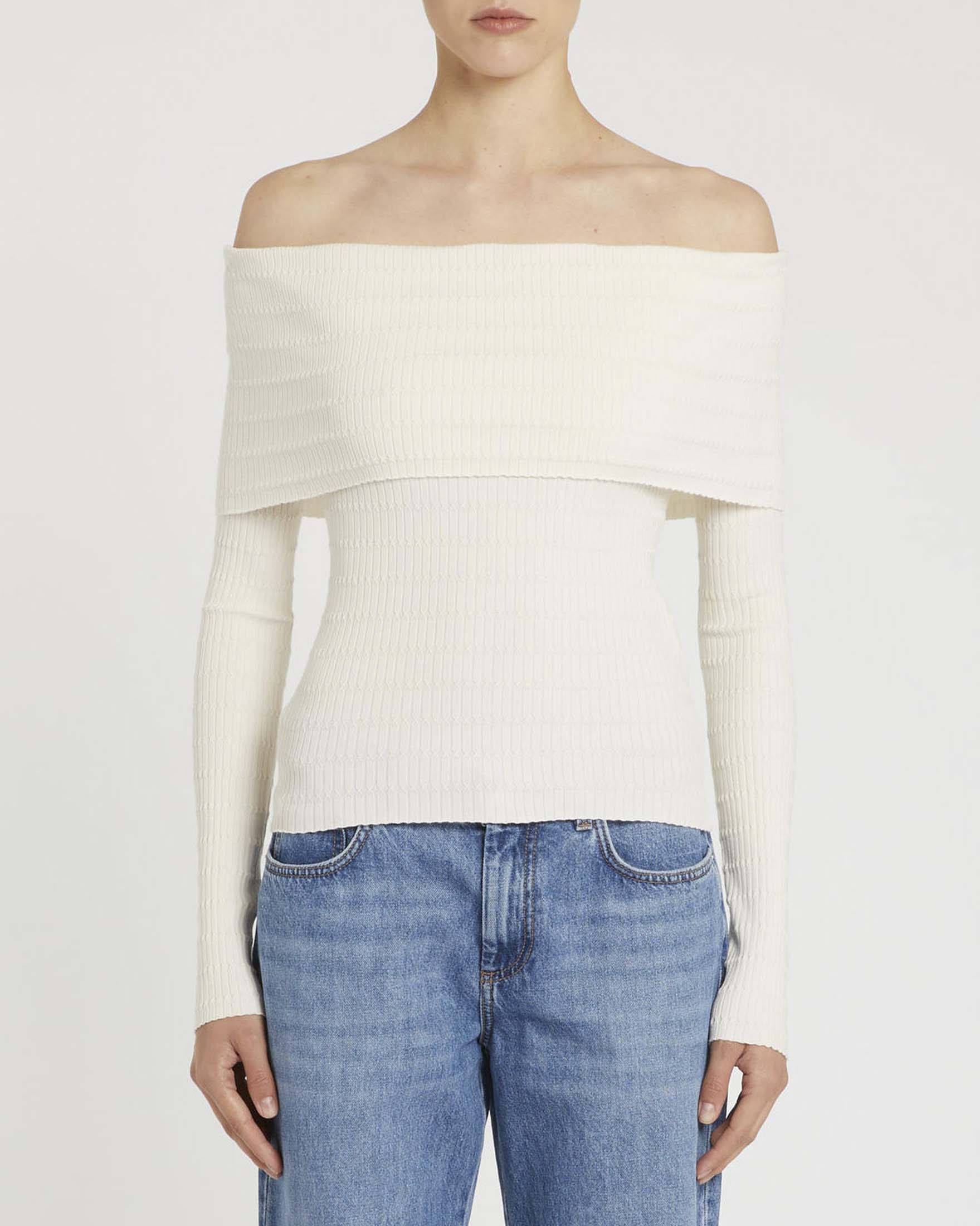 Maglia a spalle scoperte avorio Marella in viscosa a costine