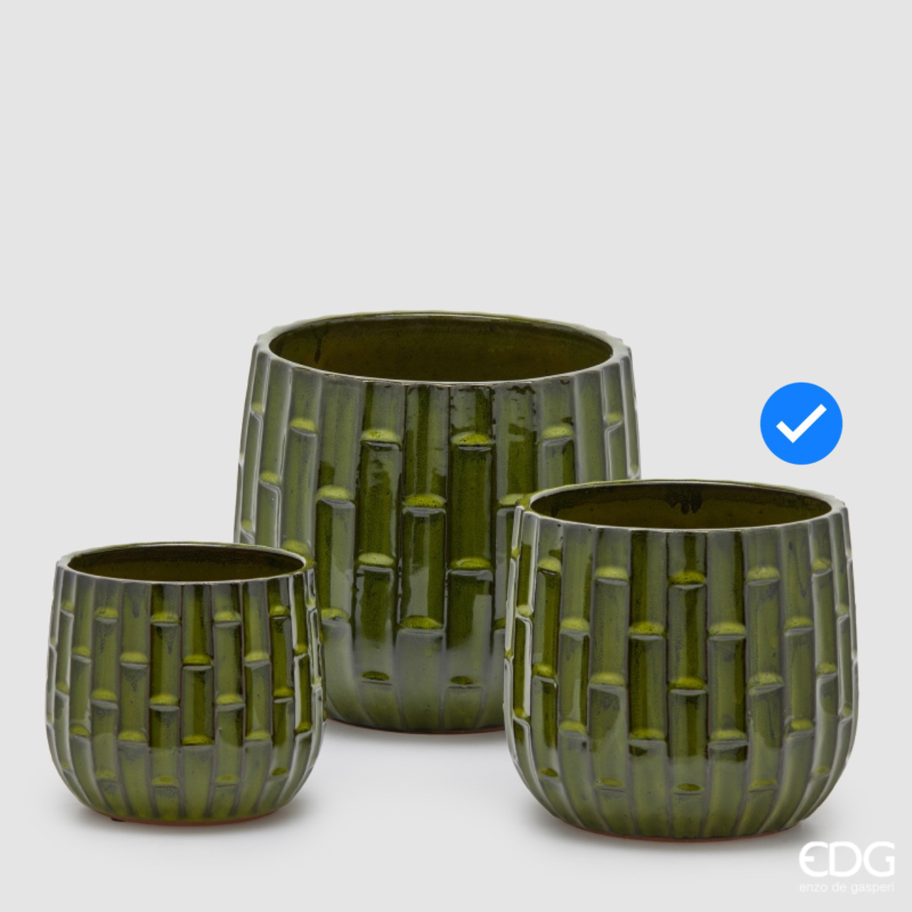 Vaso in Ceramica Cachepot Similbamboo Verde S3 M2 d.23 h.21 Edg