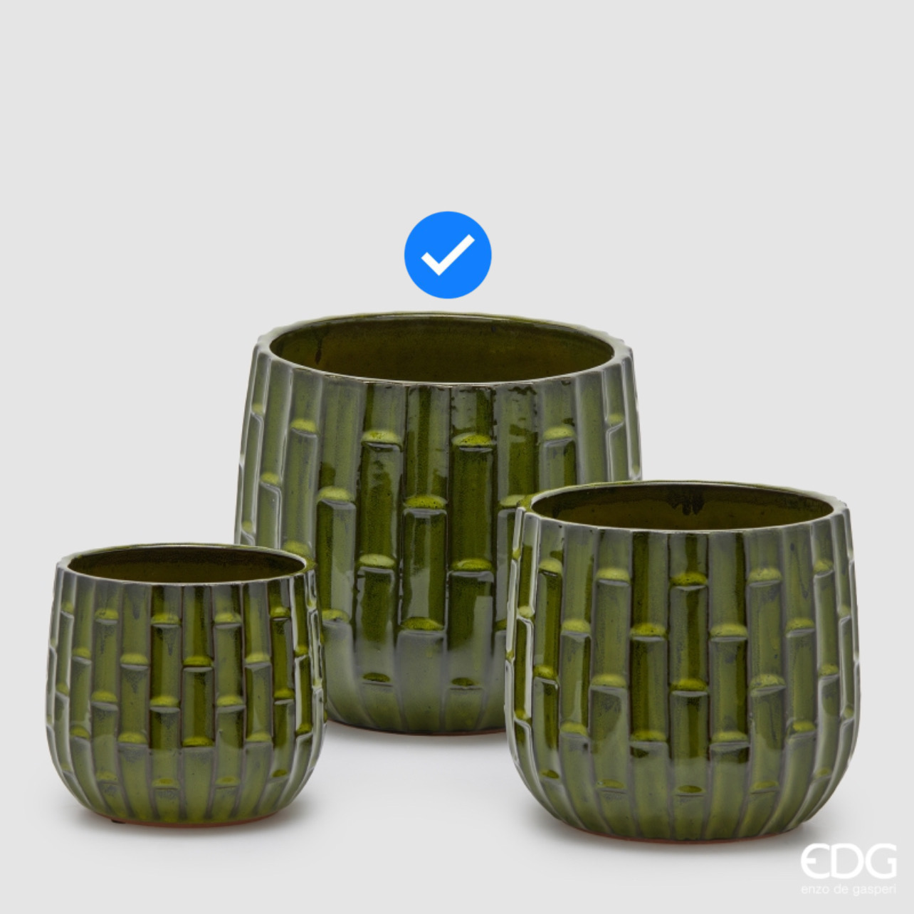 Vaso in Ceramica Cachepot Similbamboo Verde S3 M3 d.30 h.27 Edg