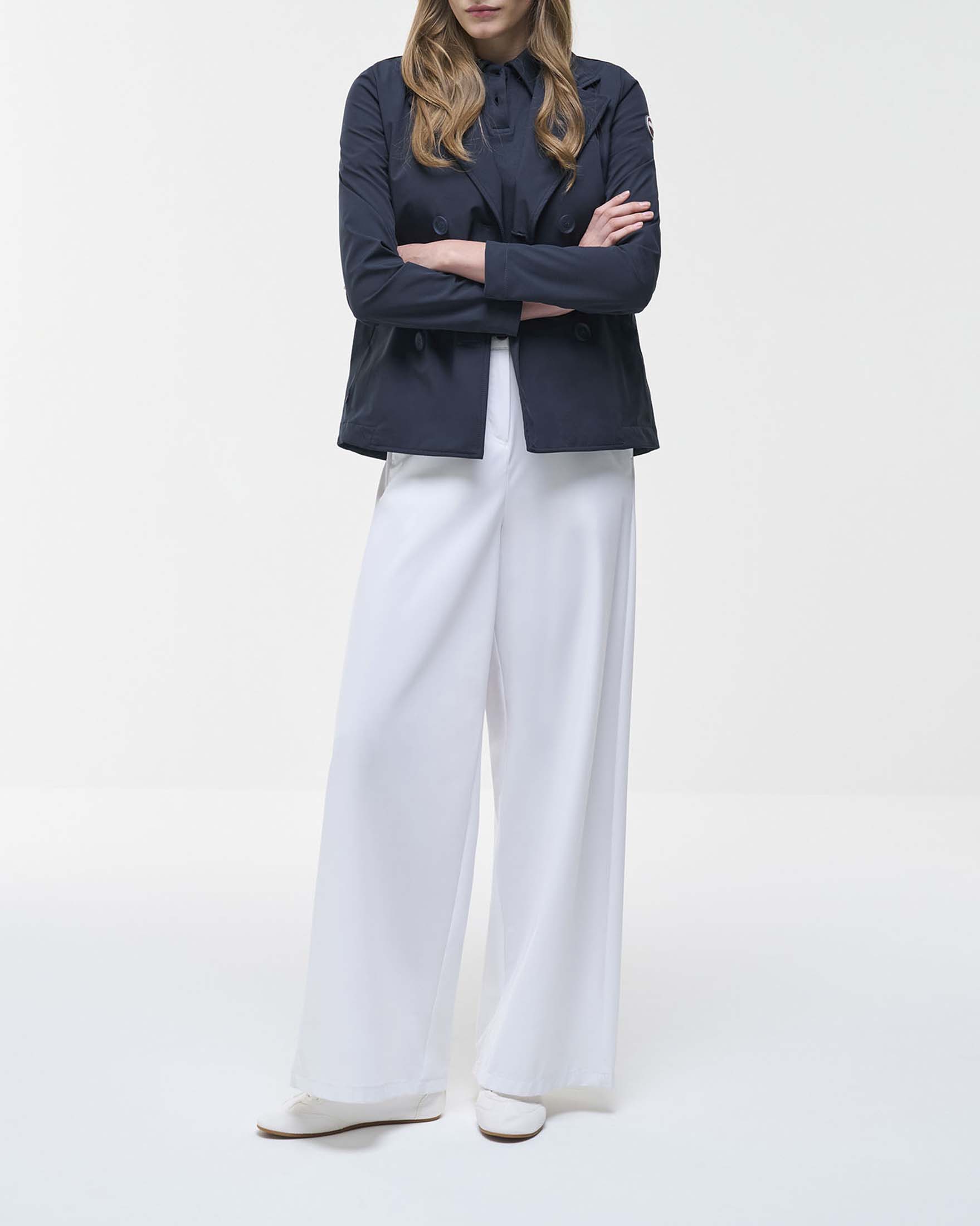 Trench corto Originals blu in softshell impermeabile con cintura in vita