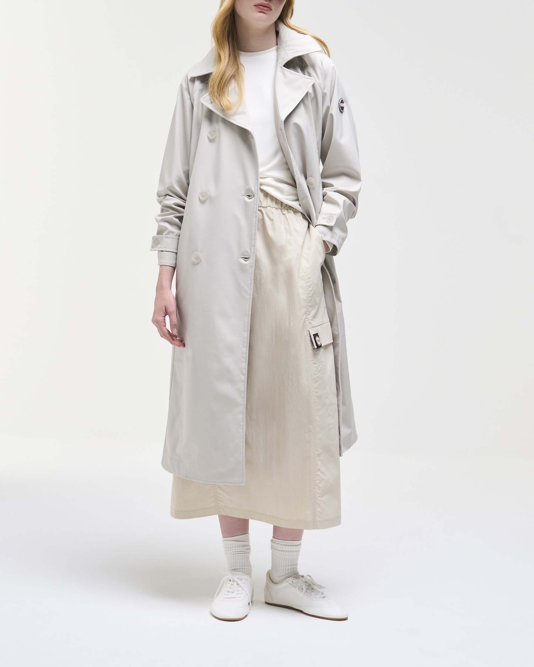 Trench lungo doppiopetto color gesso Colmar Originals in tessuro antigoccia impermeabile con cintura