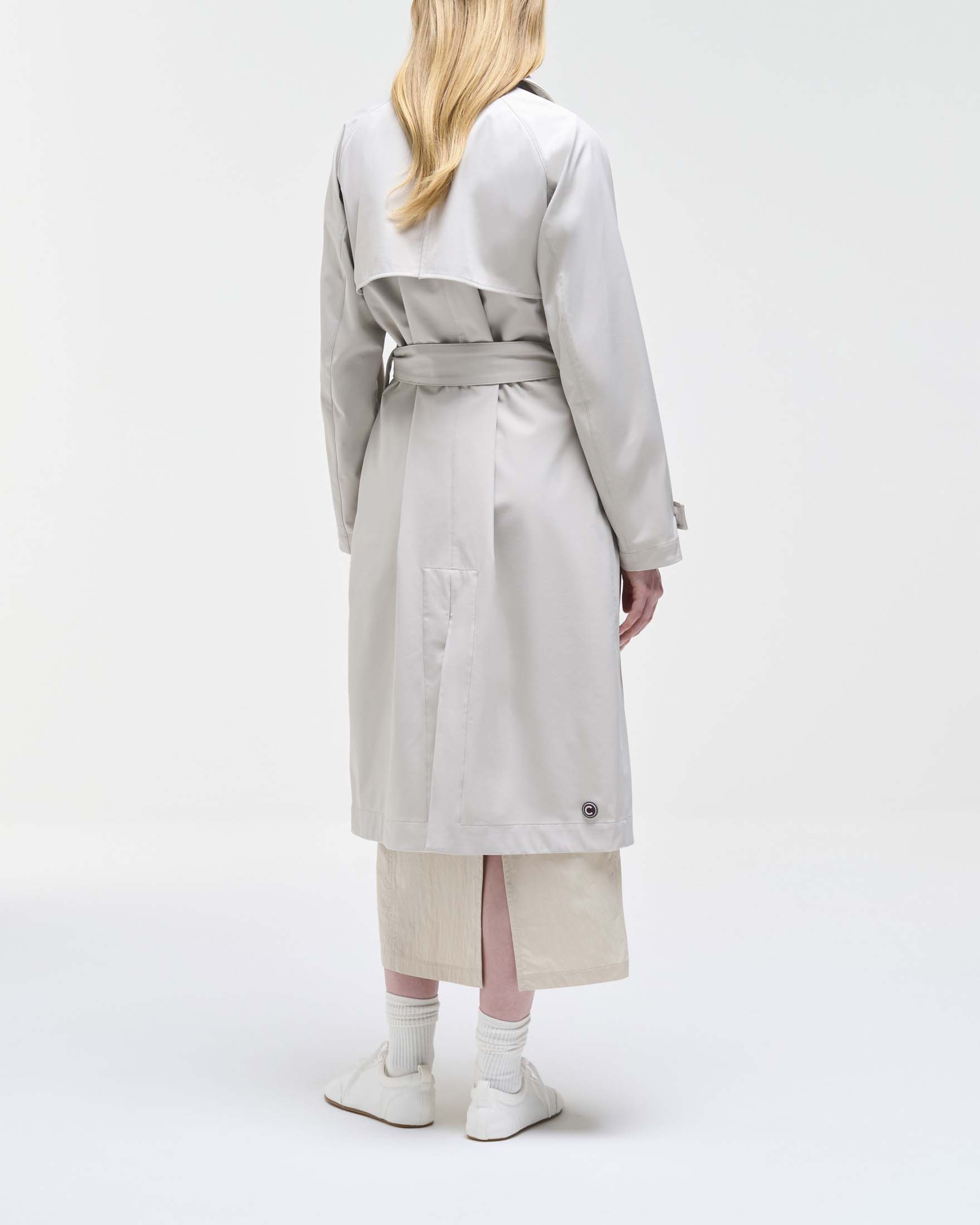 Trench lungo doppiopetto color gesso Colmar Originals in tessuro antigoccia impermeabile con cintura image