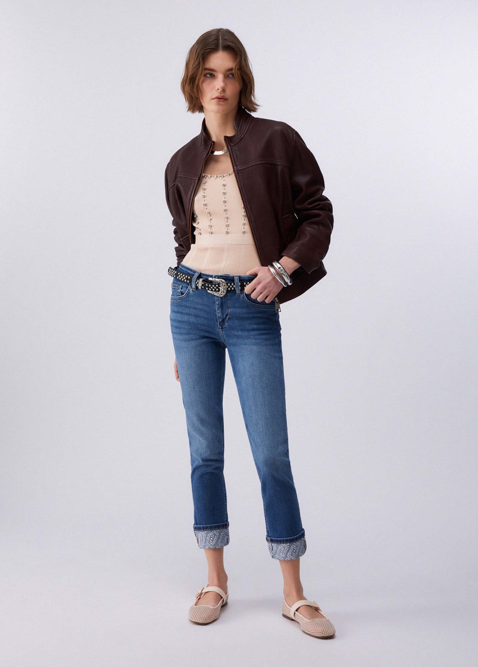 Jeans skinny lavaggio stone bleached Liu Jo con strass
