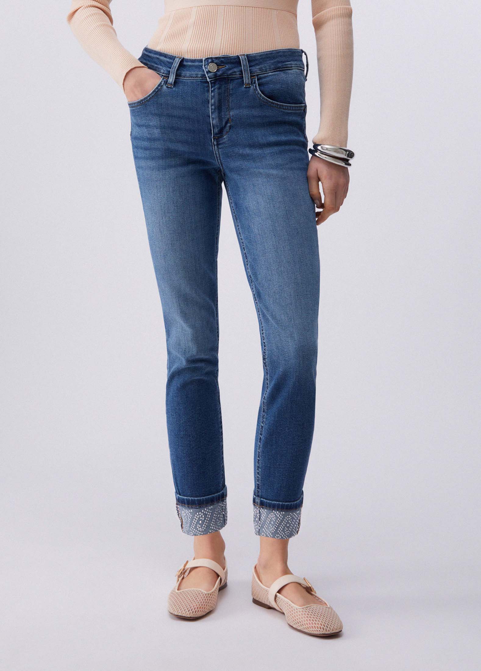 Jeans skinny lavaggio stone bleached Liu Jo con strass image