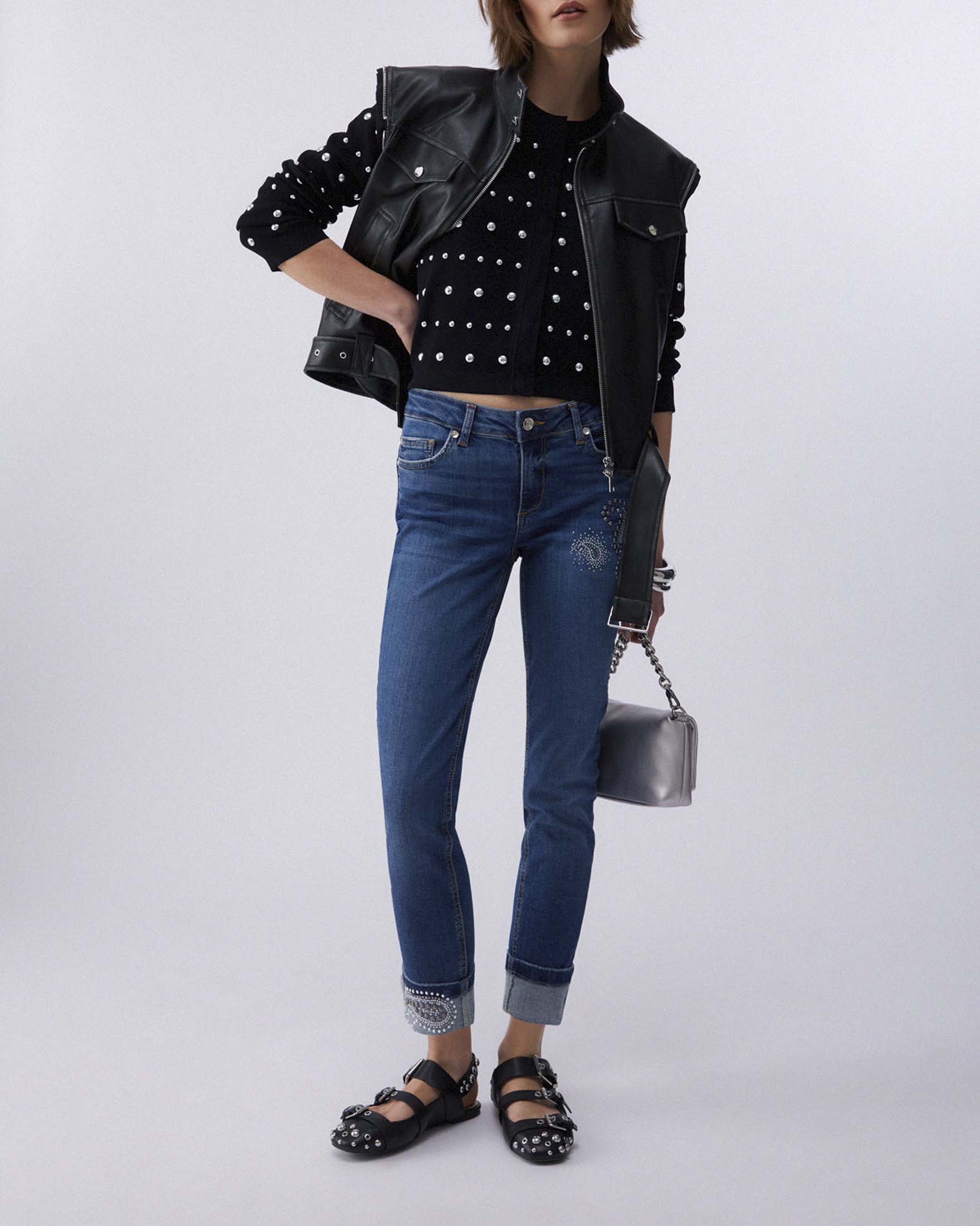 Jeans skinny lavaggio medio stone washed Liu Jo con strass