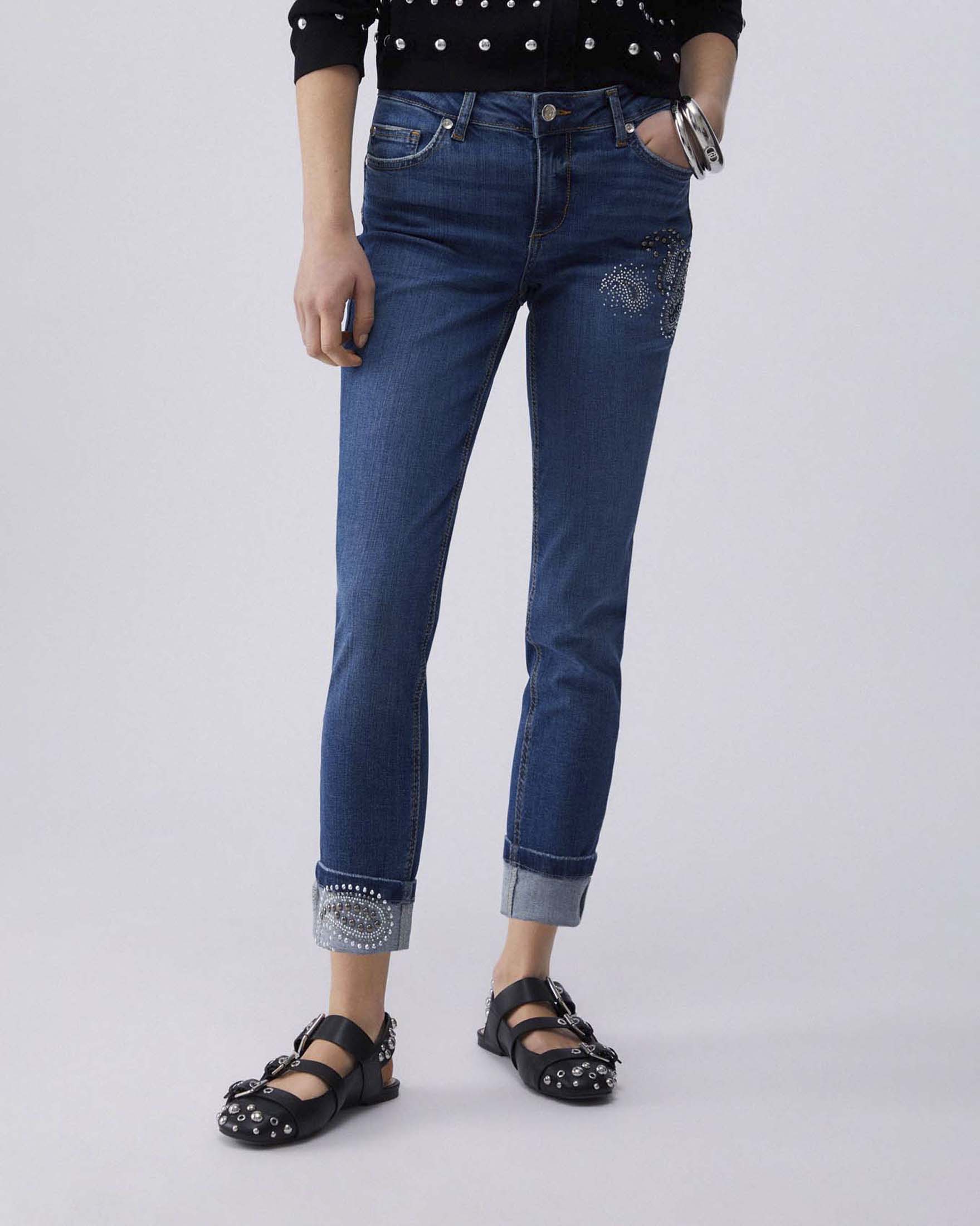 Jeans skinny lavaggio medio stone washed Liu Jo con strass image