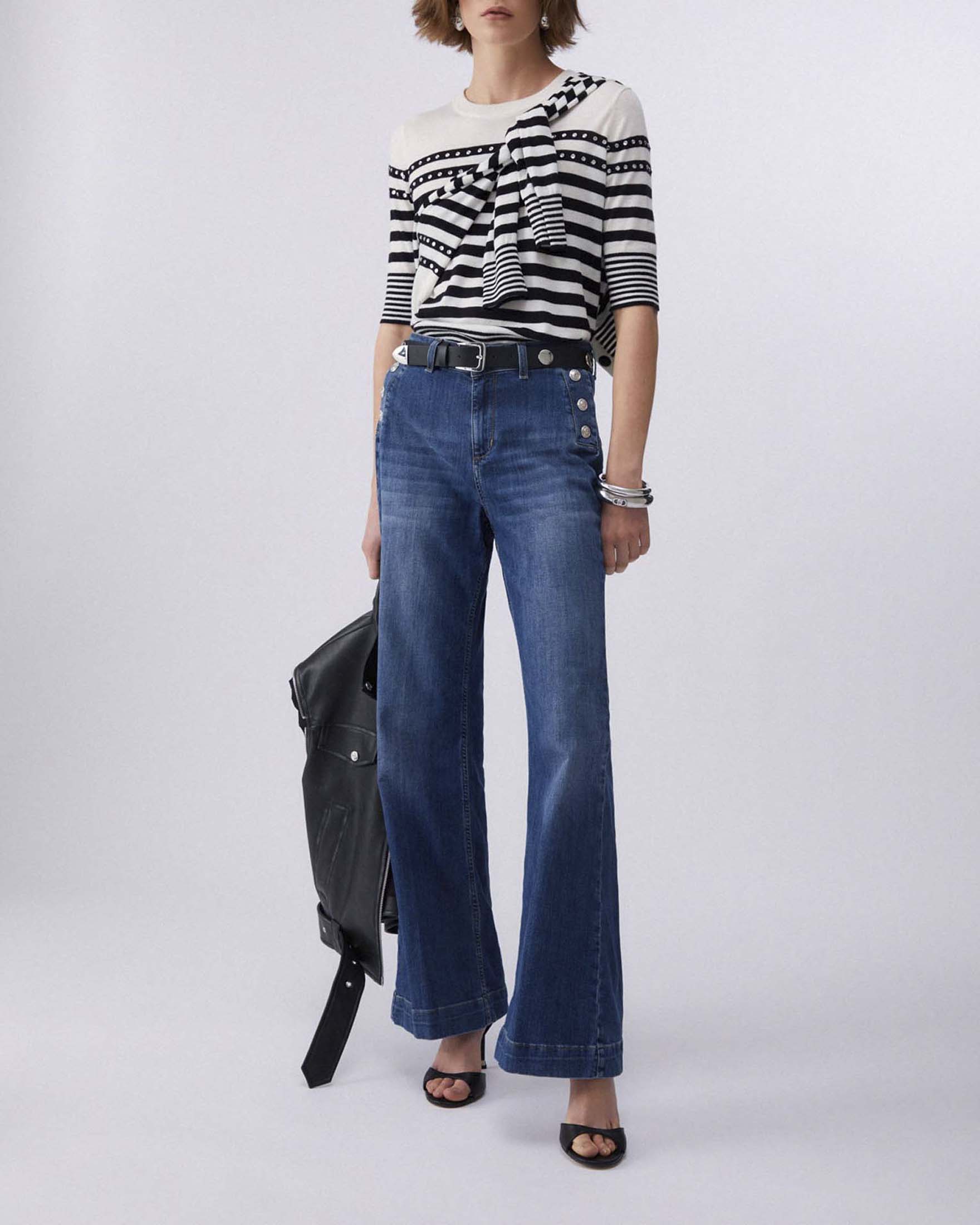 Jeans flare a vita alta Liu Jo con bottoni argentati