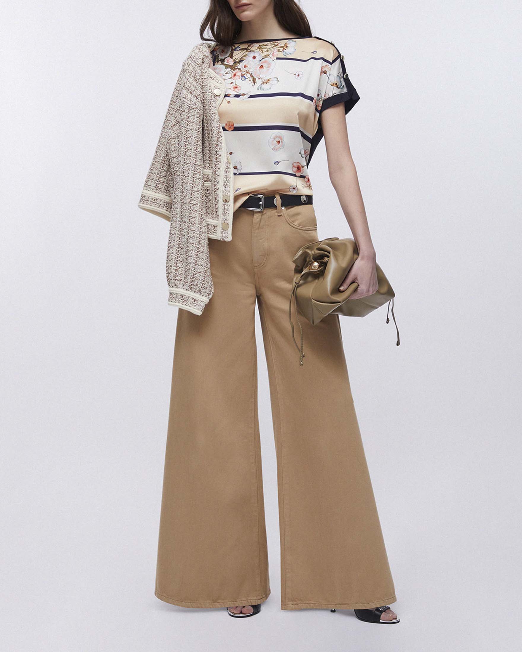 Pantaloni Liu Jo cinque tasche beige super flare a vita alta