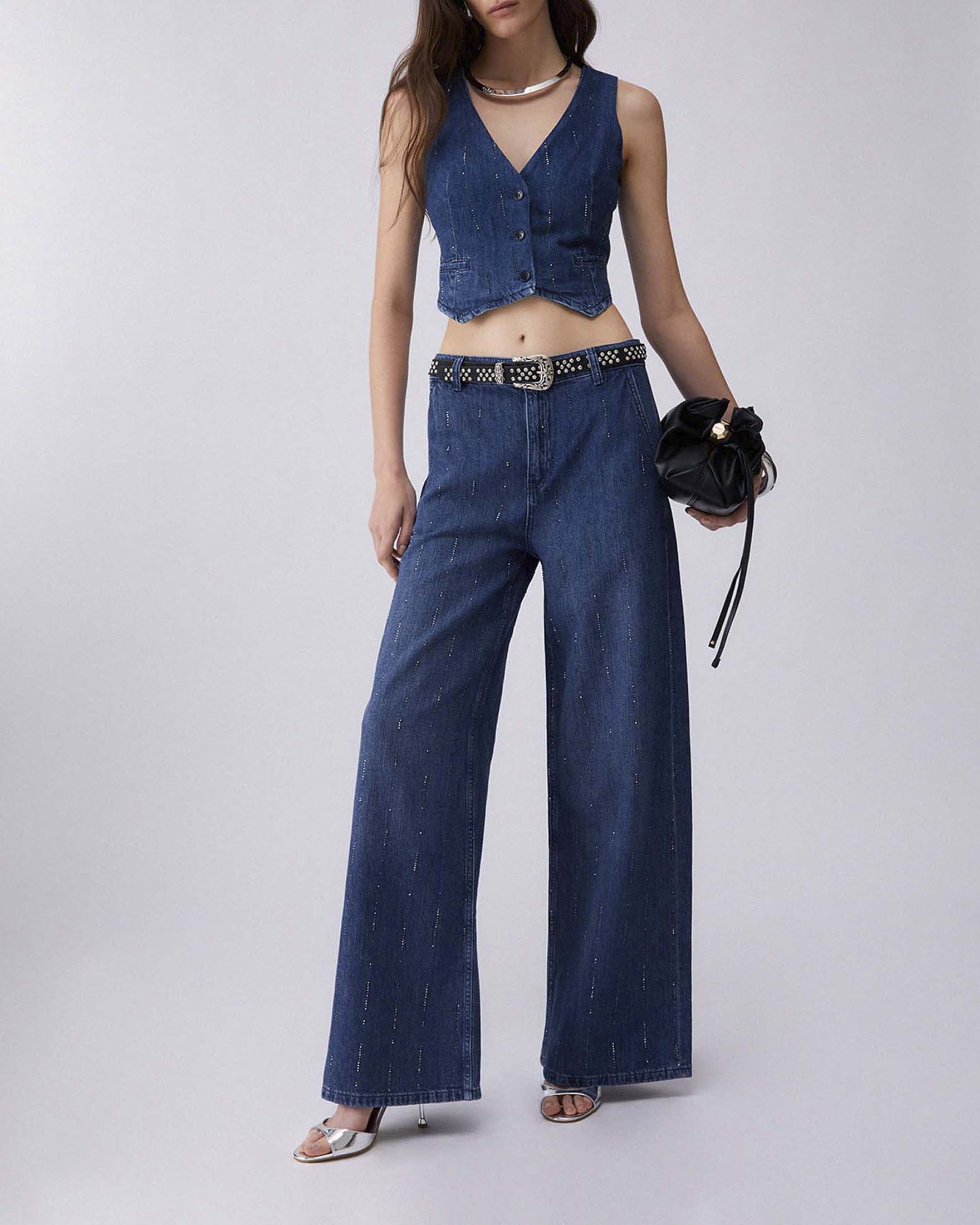 Jeans flare Liu Jo lavaggio scuro con strass all over