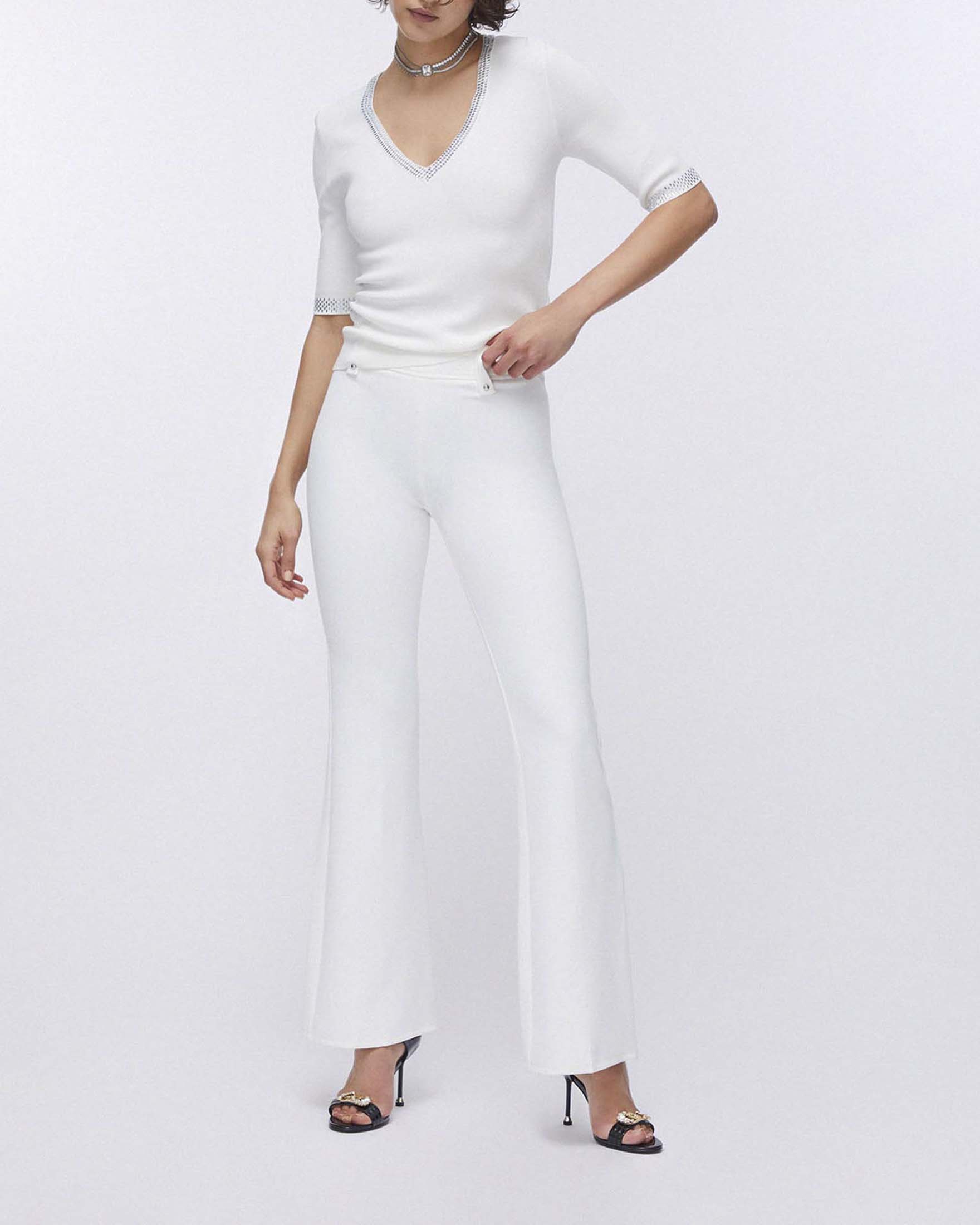 Pantaloni flare Liu Jo avorio in crepe elasticizzato