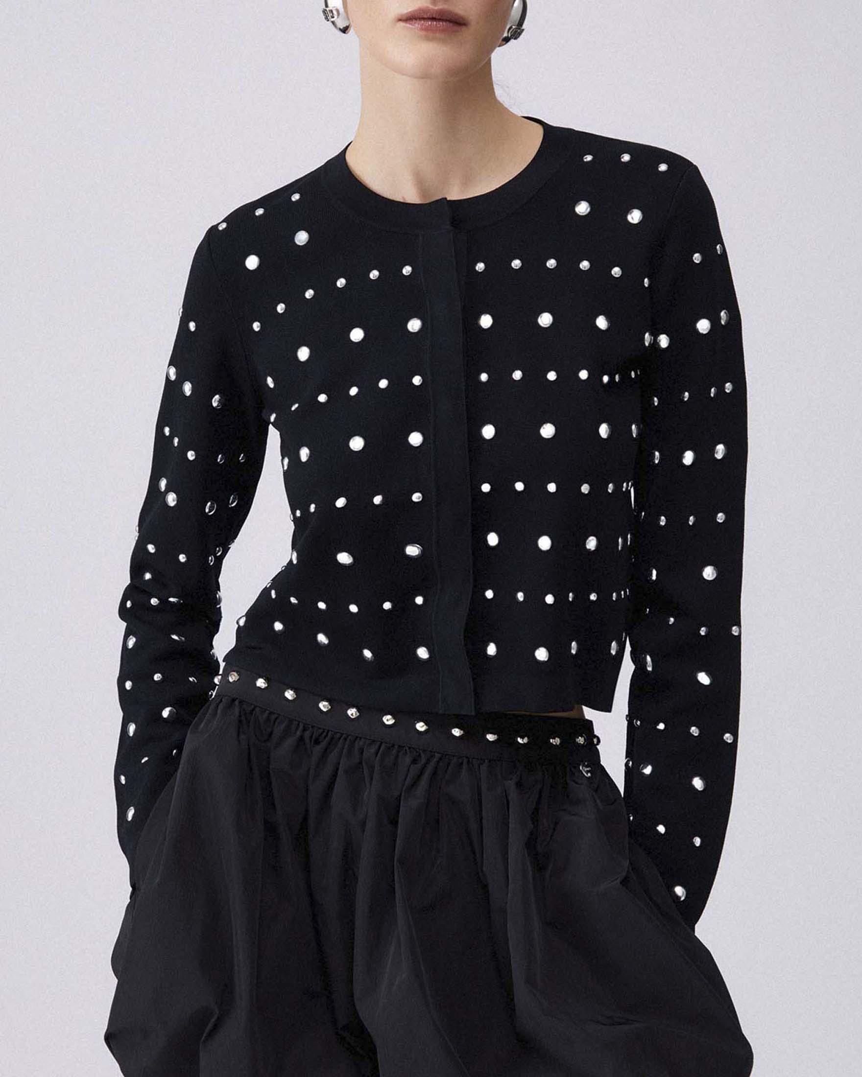 Cardigan Liu Jo nero in misto viscosa con borchie e strass applicati image