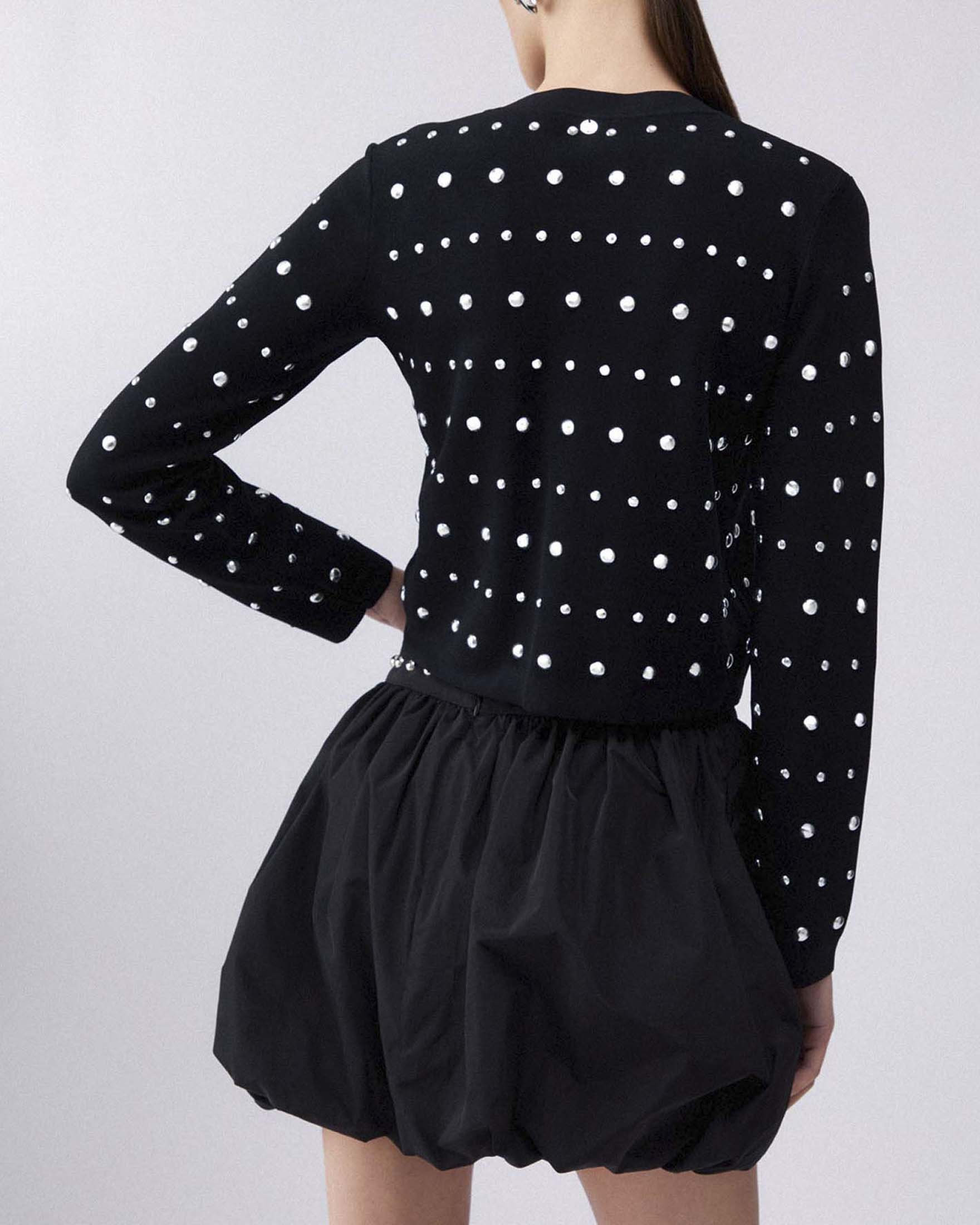 Cardigan Liu Jo nero in misto viscosa con borchie e strass applicati